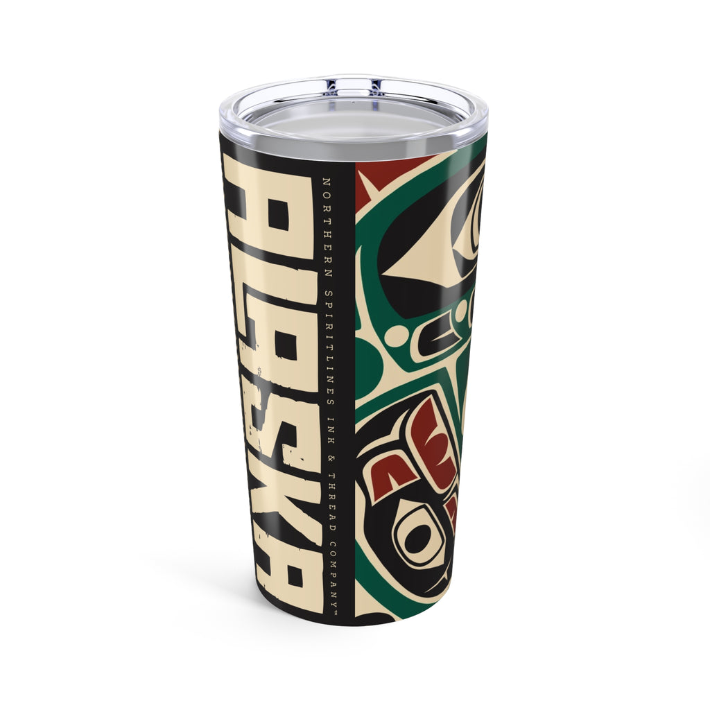 20 oz. Stainless Steel Tumbler w/ Lid - Rustic Alaska Tribal Sea Monster - AK State Line™ Collection
