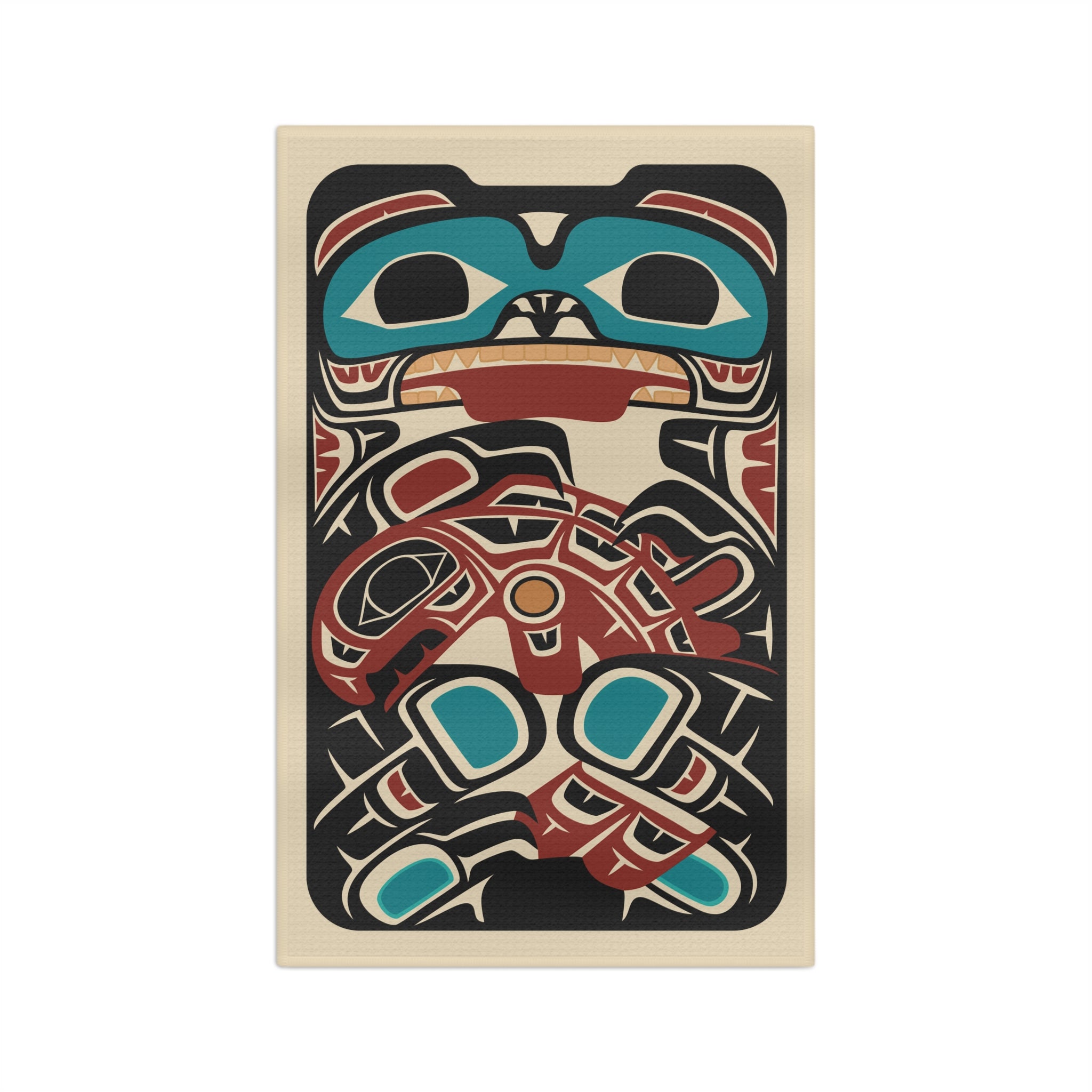 Tea Towel | 18x30" Waffle Weave | Tribal Bear & Salmon | Signature Collection