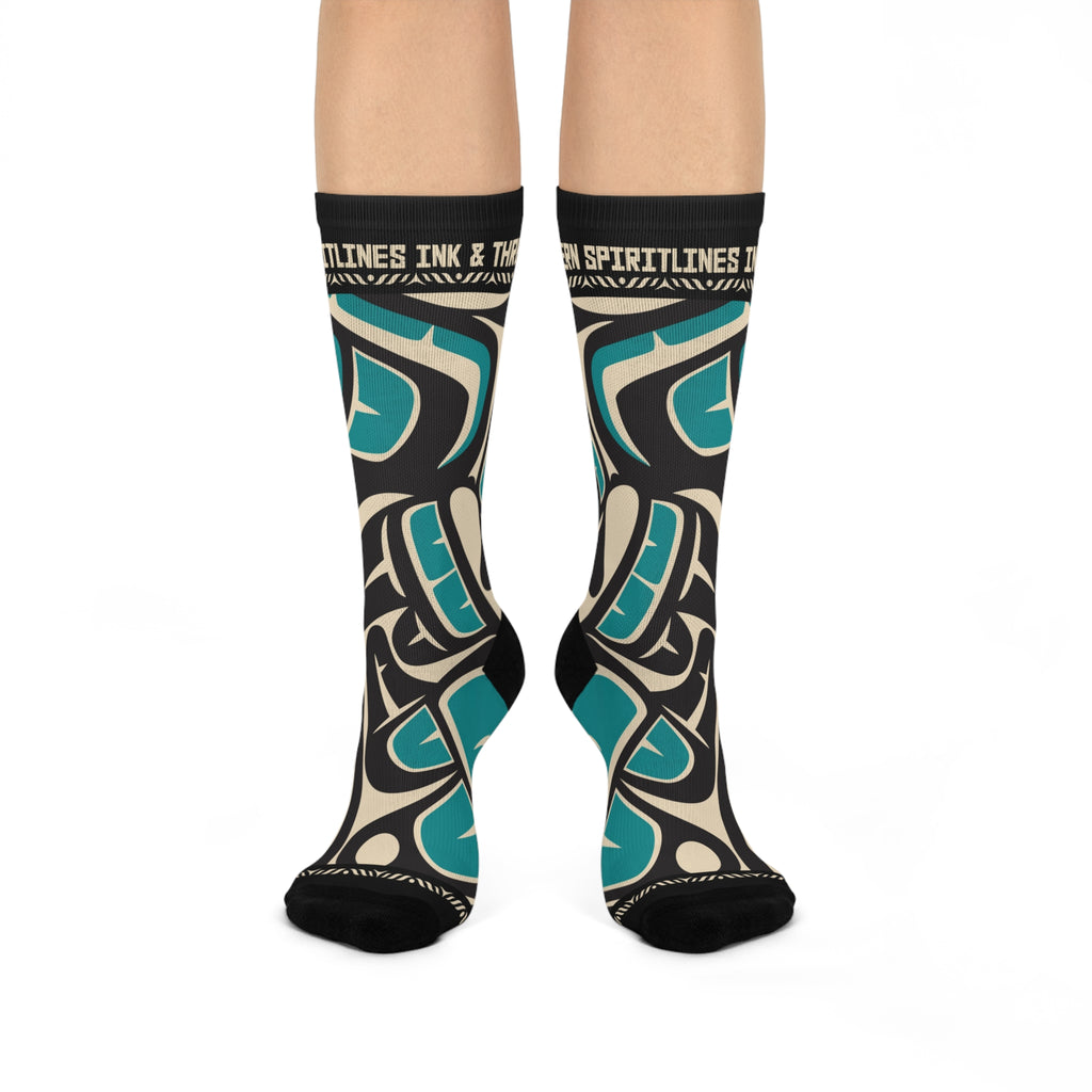 Crew Socks - Cushion Bottom - Classic Tribal Hummingbird Print - Northern Spiritlines™