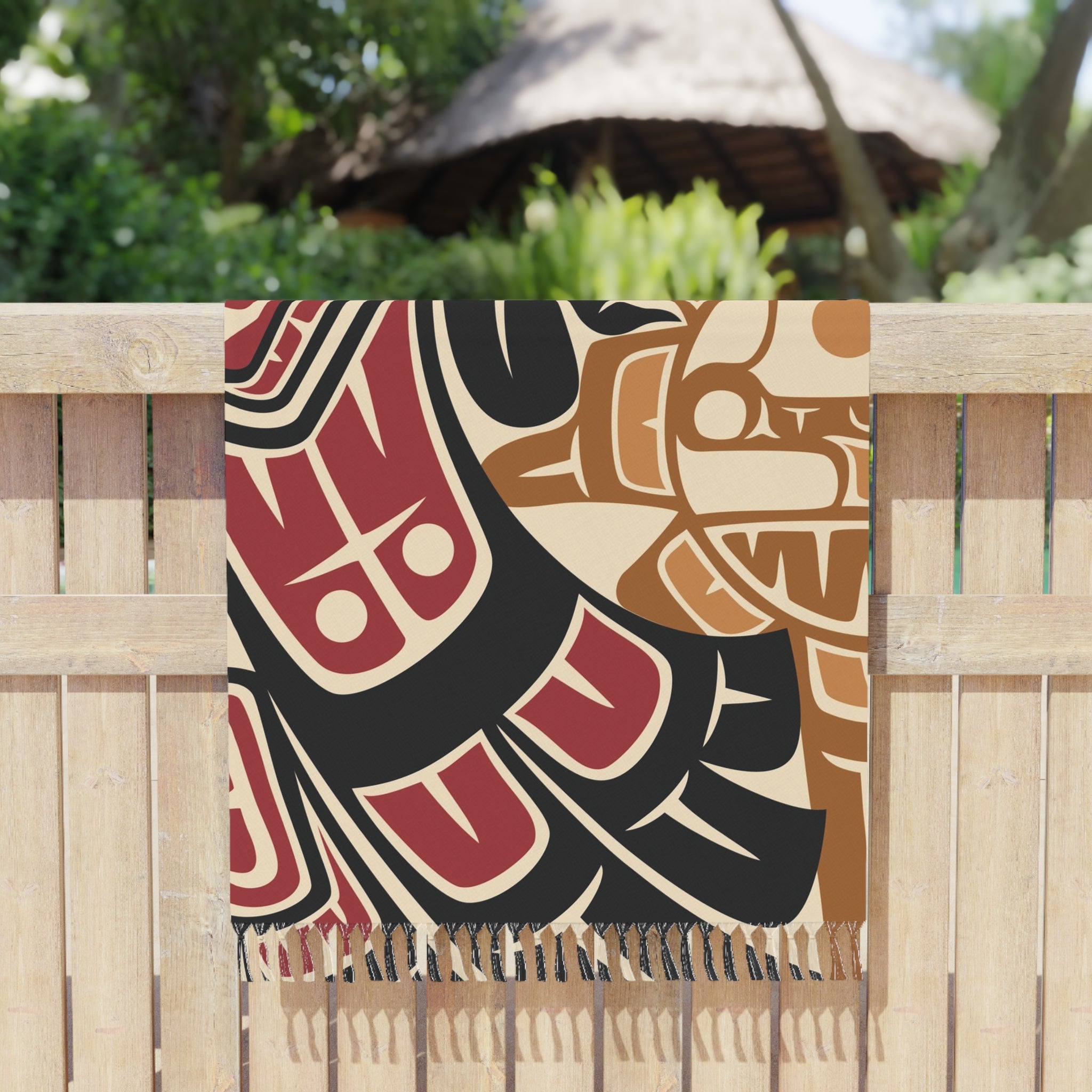 Boho Fringe Beach Cloth - Classic Tribal Raven Print - Northern Spiritlines™