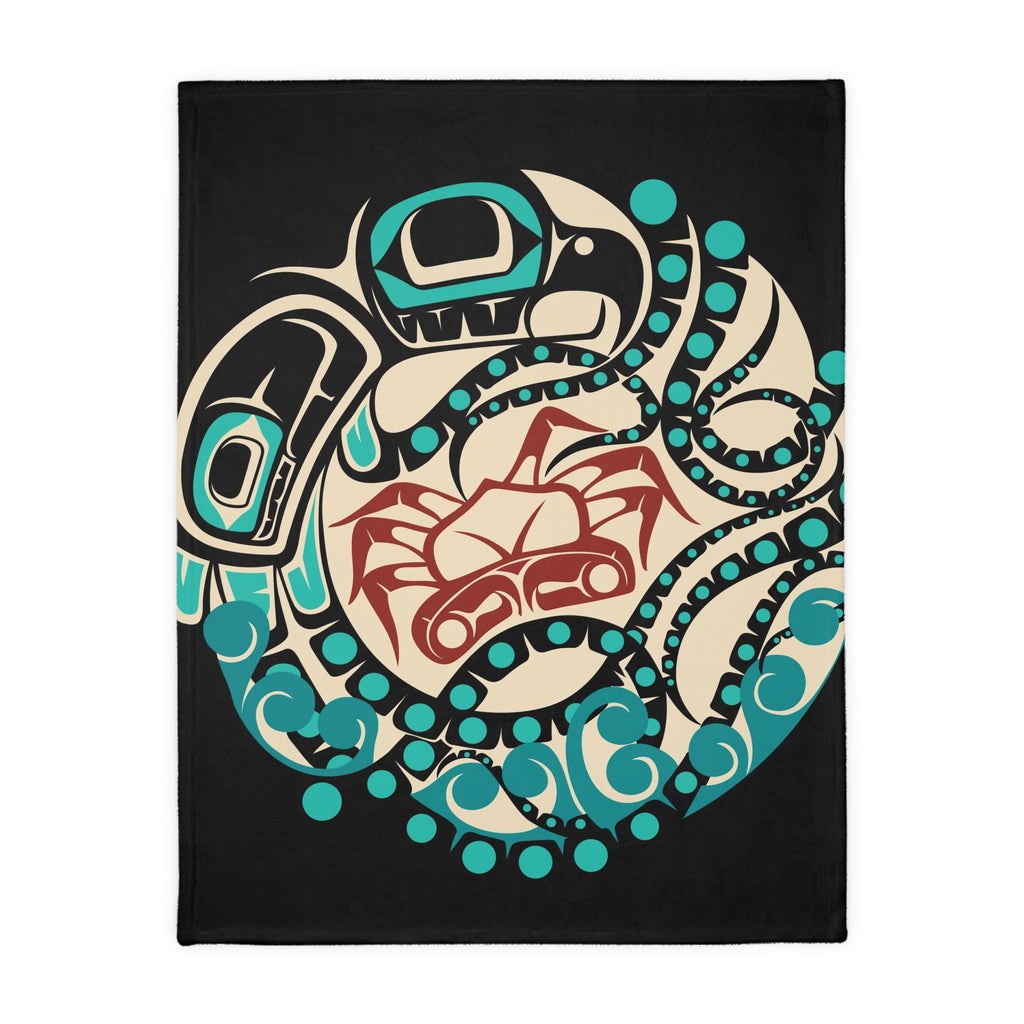 Reversible Coral Fleece Blanket | Classic Tribal Octopus | Northern Spiritlines™ Signature