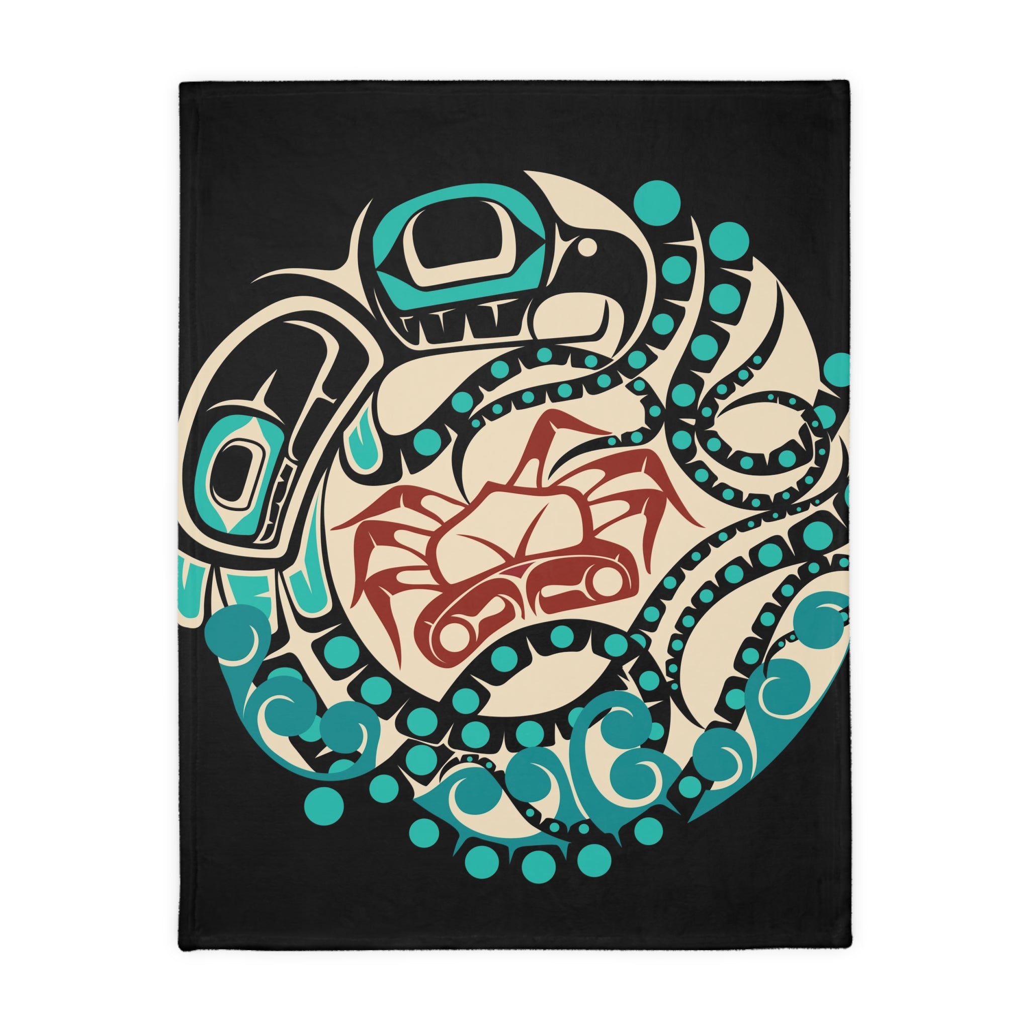 Reversible Coral Fleece Blanket | Classic Tribal Octopus | Northern Spiritlines™ Signature