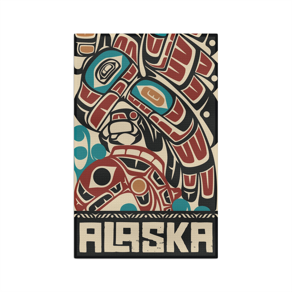 Tea Towel | 18x30" Waffle Weave | Alaska Tribal Eagle & Salmon | Stateline™ Collection