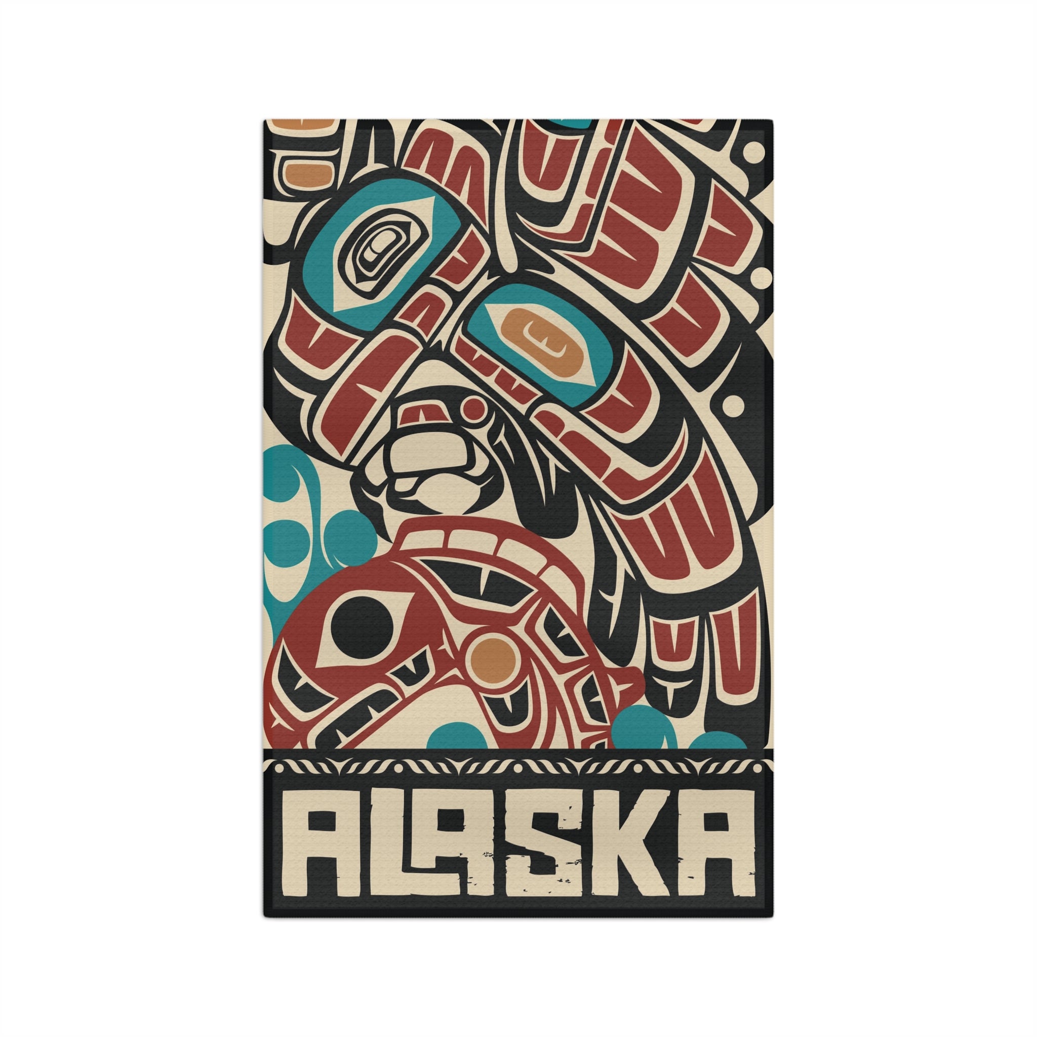 Tea Towel | 18x30" Waffle Weave | Alaska Tribal Eagle & Salmon | Stateline™ Collection