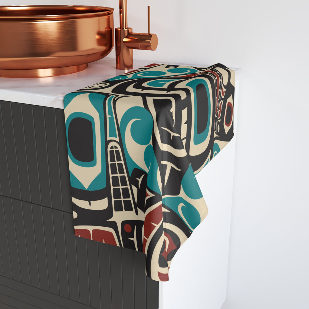16x28" Polycotton Hand Towel - Classic Tribal Orca Print - Northern Spiritlines™