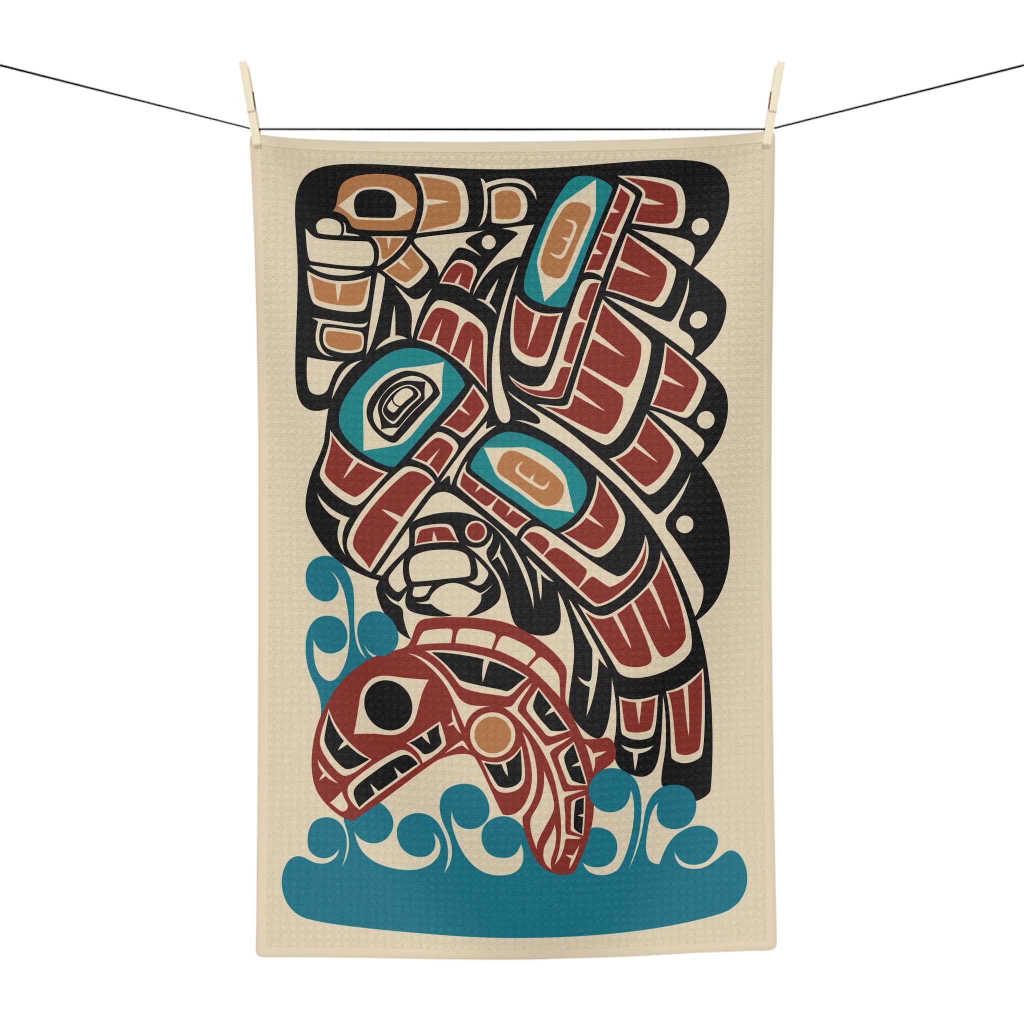 Tea Towel - Waffle Weave | Classic Tribal Eagle & Salmon | Signature Collection