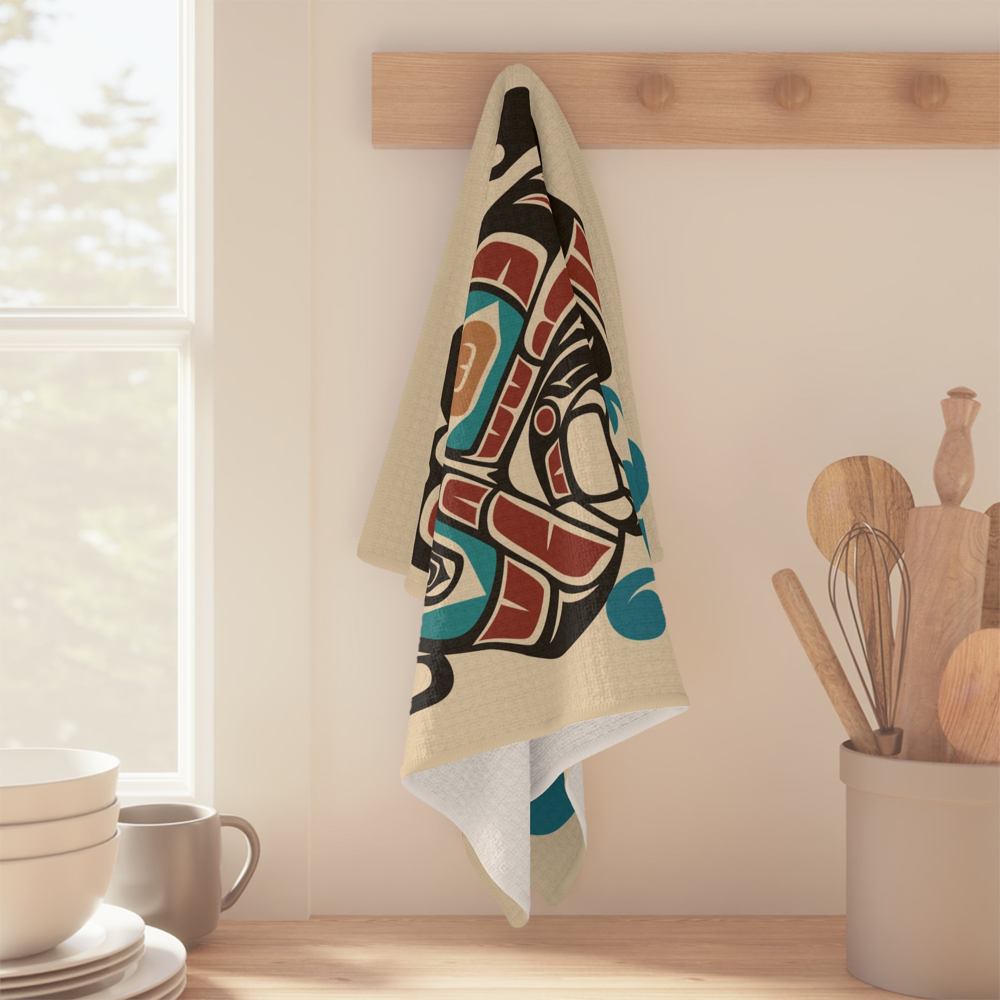 Tea Towel - Waffle Weave | Classic Tribal Eagle & Salmon | Signature Collection