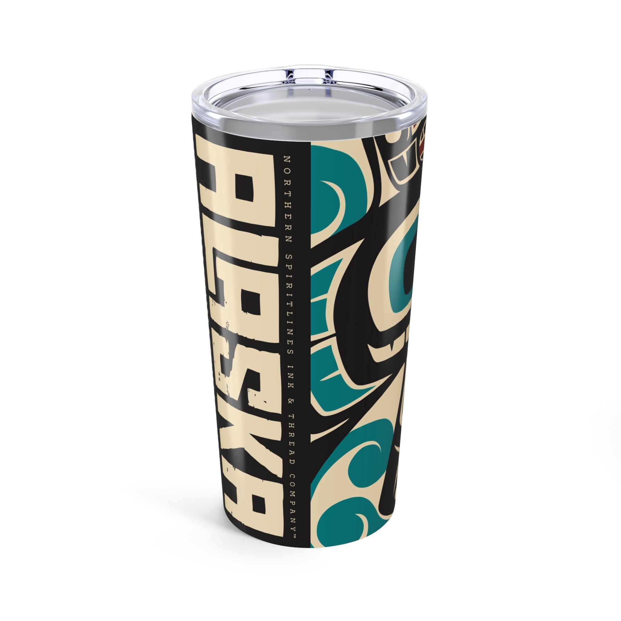 20 oz. Stainless Steel Tumbler w/ Lid - Rustic Alaska Tribal Orca - AK State Line™ Collection