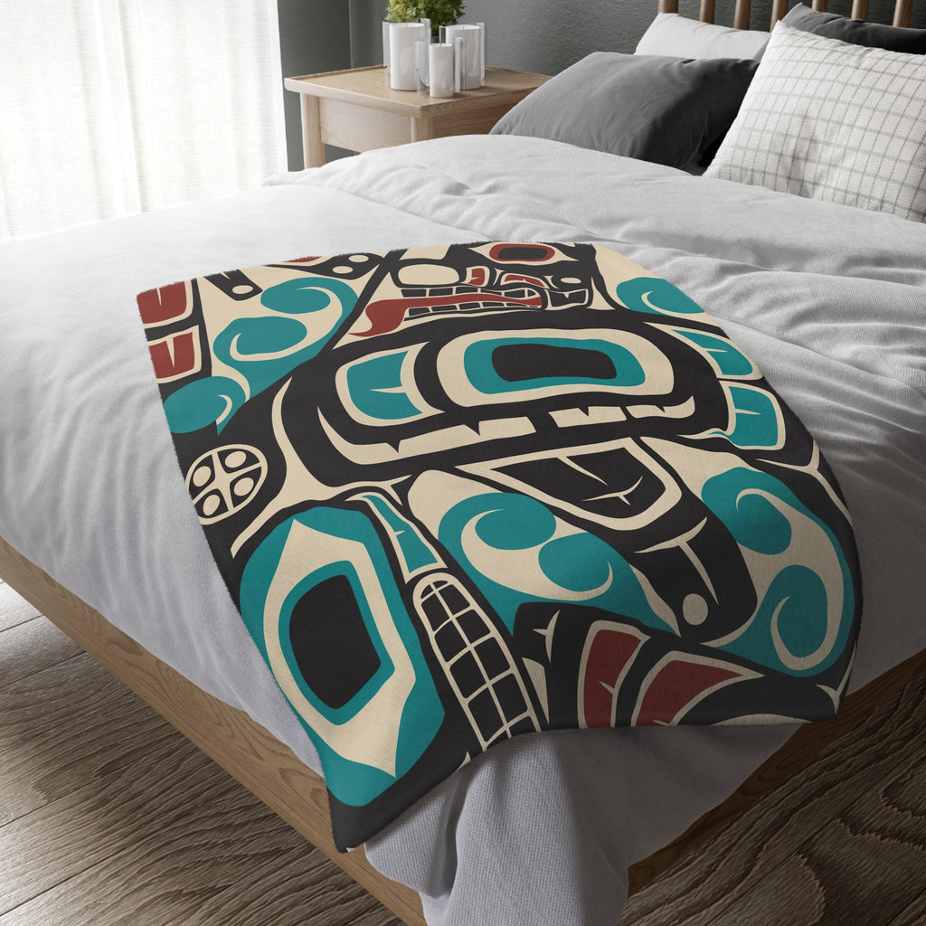 Reversible Plush Blanket - Classic Tribal Orca Print - Northern Spiritlines™