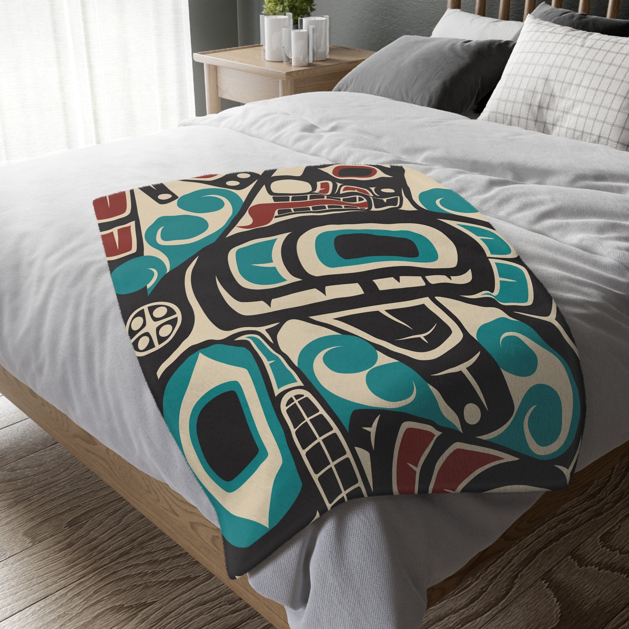 Reversible Plush Blanket - Classic Tribal Orca Print - Northern Spiritlines™