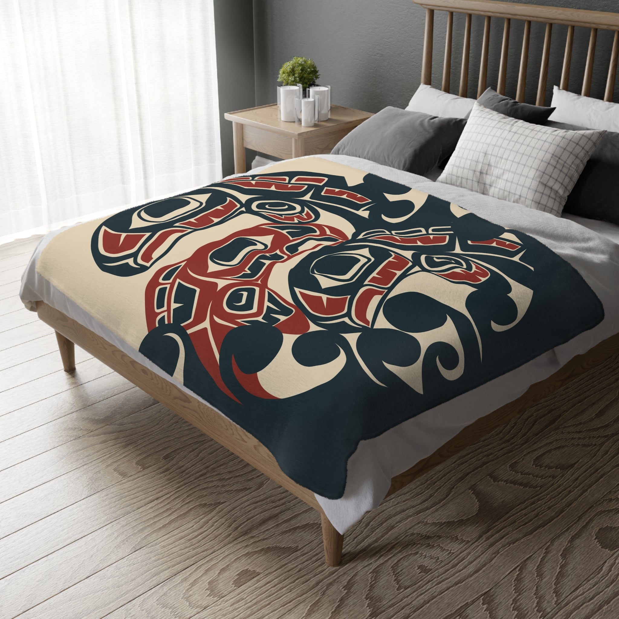 Reversible Coral Fleece Blanket |Tribal Salmon | Northern Spiritlines™ Signature
