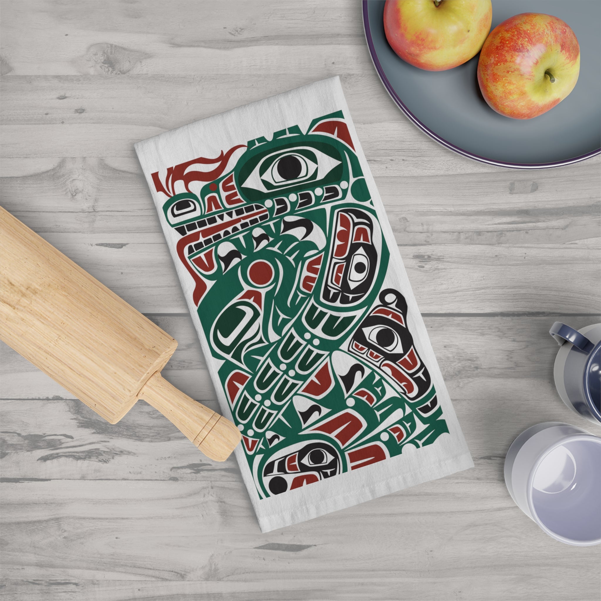 Cotton Tea Towel - Classic Tribal Sea Monster - Northern Spiritlines™