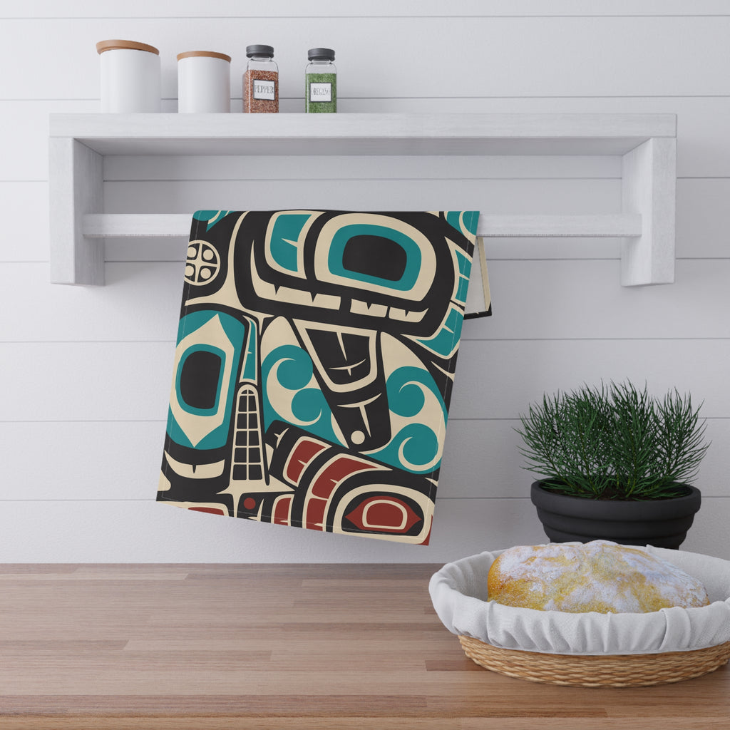 Cotton Twill Tea Towel - Classic Tribal Orca - Northern Spiritlines™