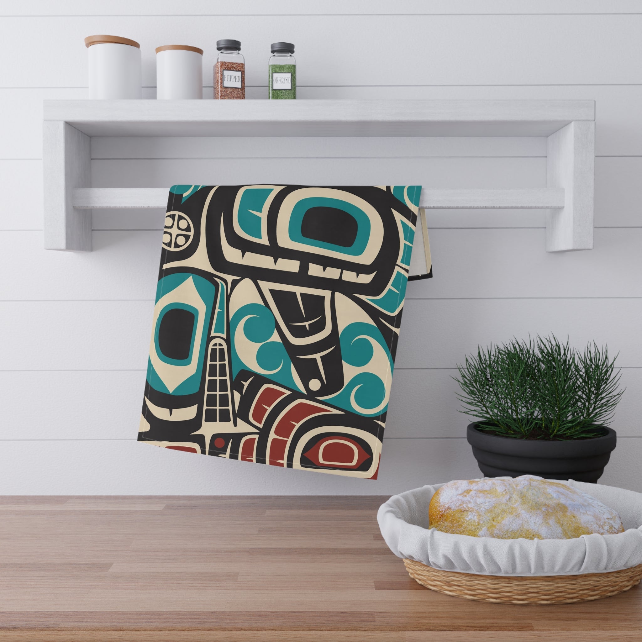 Cotton Twill Tea Towel - Classic Tribal Orca - Northern Spiritlines™