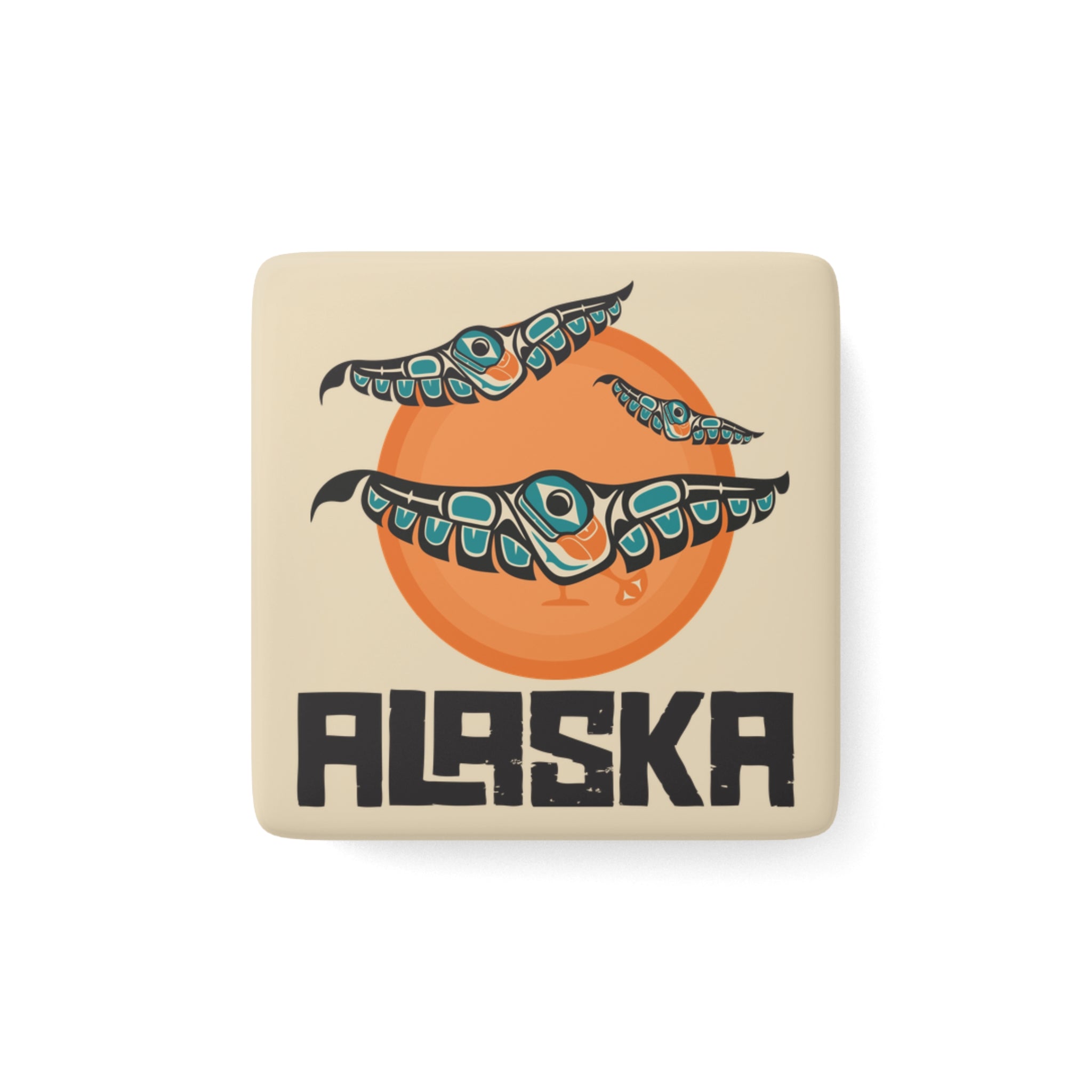Porcelain Magnet - Alaska Tribal Puffins - AK State Line™ Collection