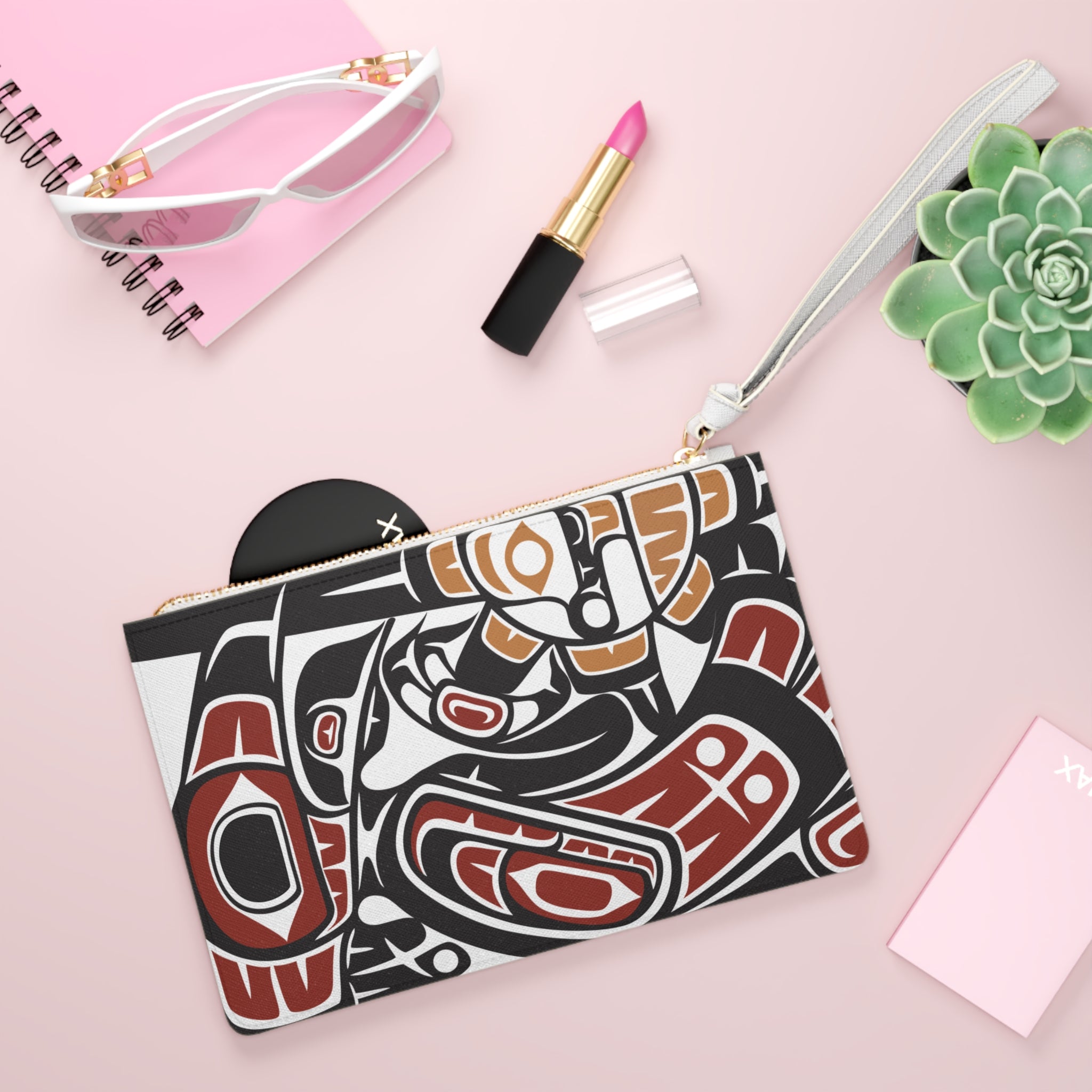 Zipper Wristlet Clutch Bag - Classic Tribal Raven Print - Northern Spiritlines™