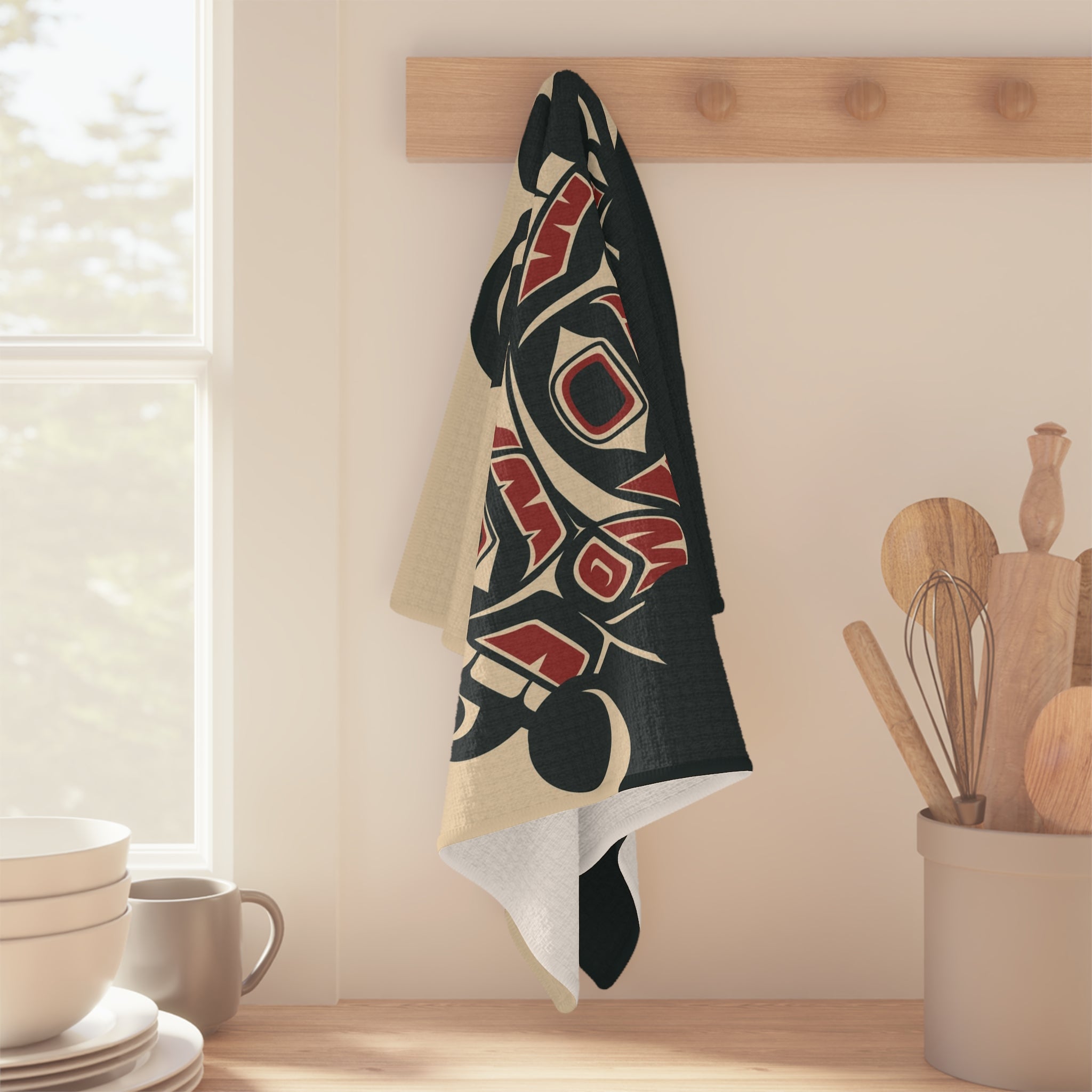 Tea Towel | 18x30" Waffle Weave | Tribal Salmon | Signature Collection