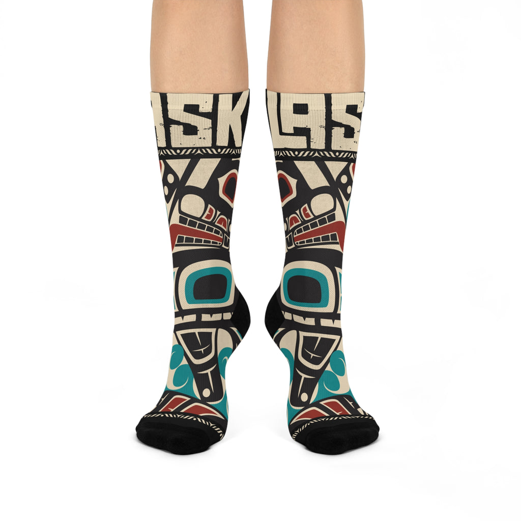 Crew Socks - Cushion Bottom - Rustic Alaska Tribal Orca - AK State Line™ Collection