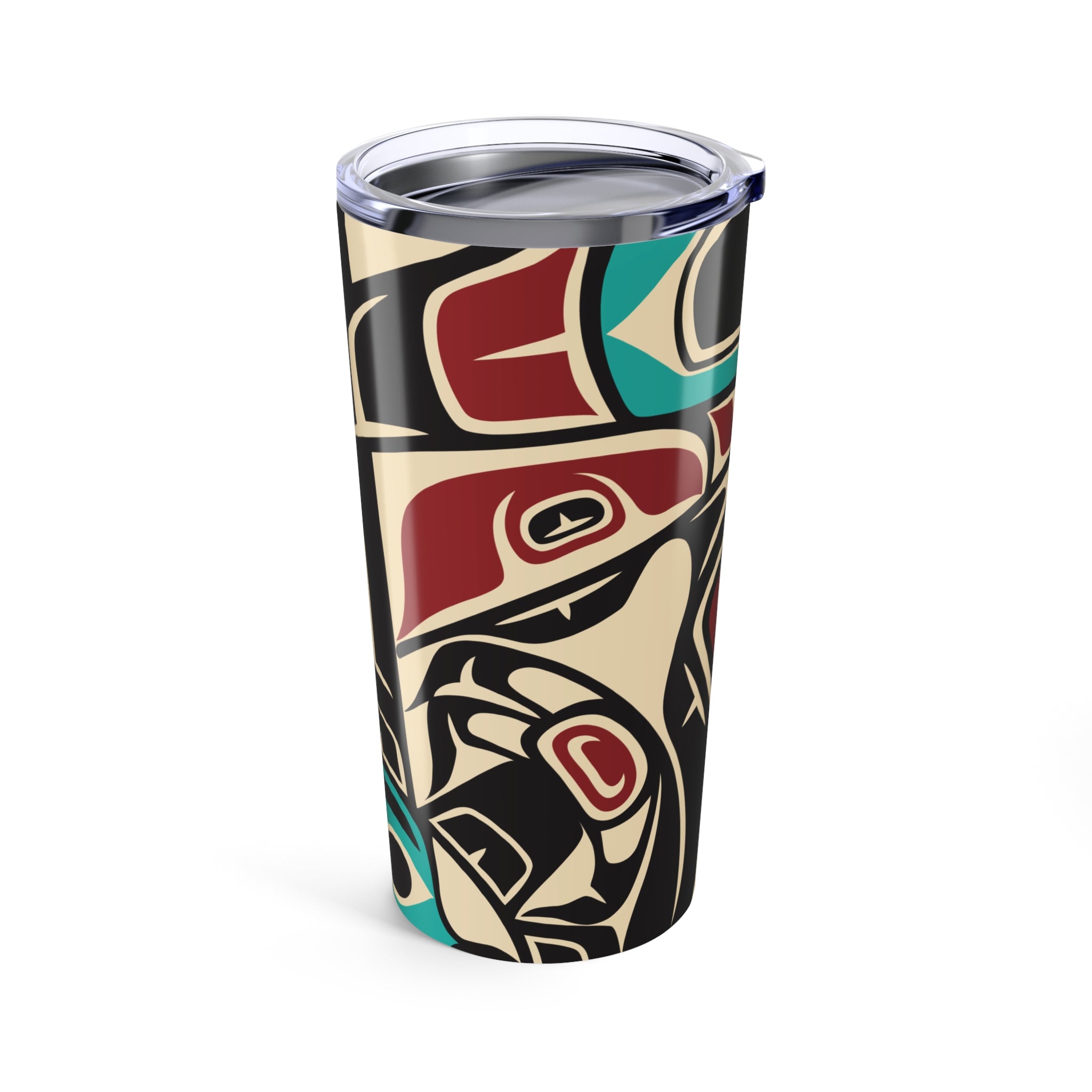 20 oz. Stainless Steel Tumbler w/ Lid - Rustic Alaska Tribal Raven - AK State Line™ Collection