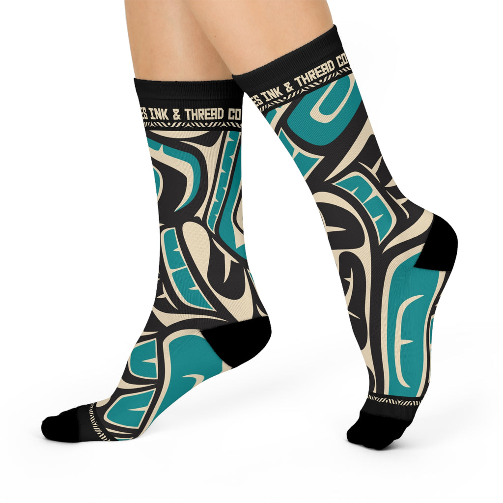 Crew Socks - Cushion Bottom - Classic Tribal Hummingbird Print - Northern Spiritlines™