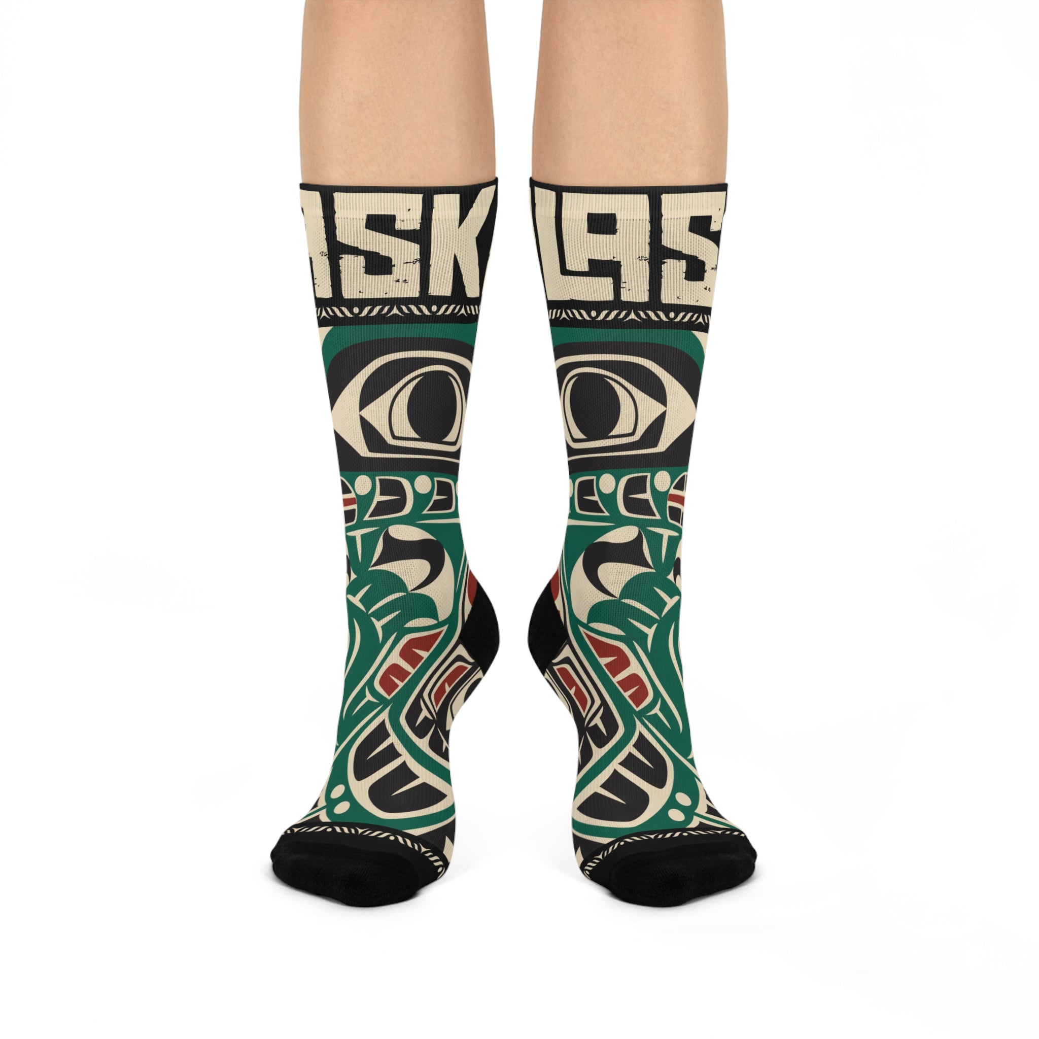 Crew Socks - Cushion Bottom - Rustic Alaska Tribal Sea Monster - AK State Line™
