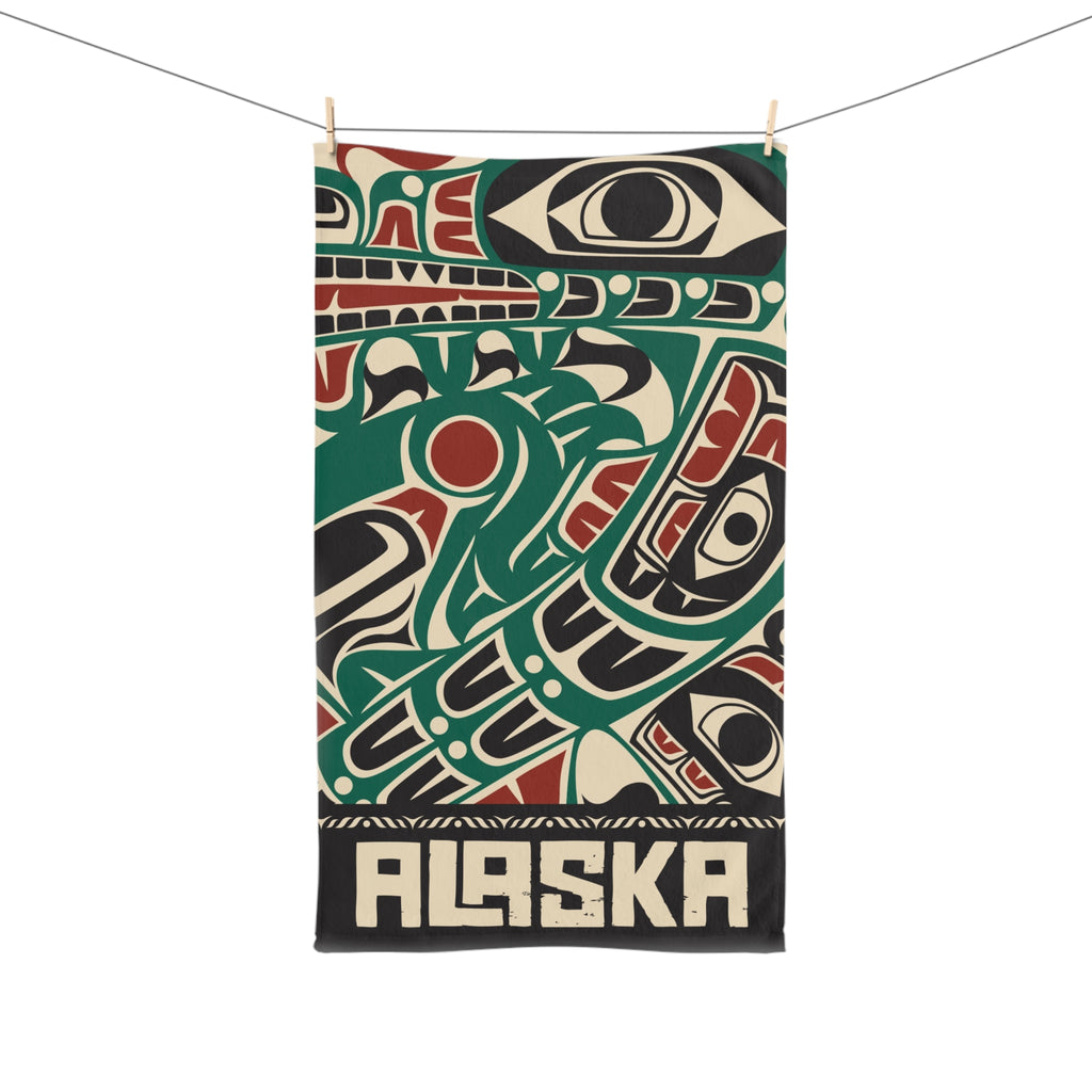 16x28" Polycotton Hand Towel - Rustic Alaska Tribal Sea Monster - AK State Line™ Collection