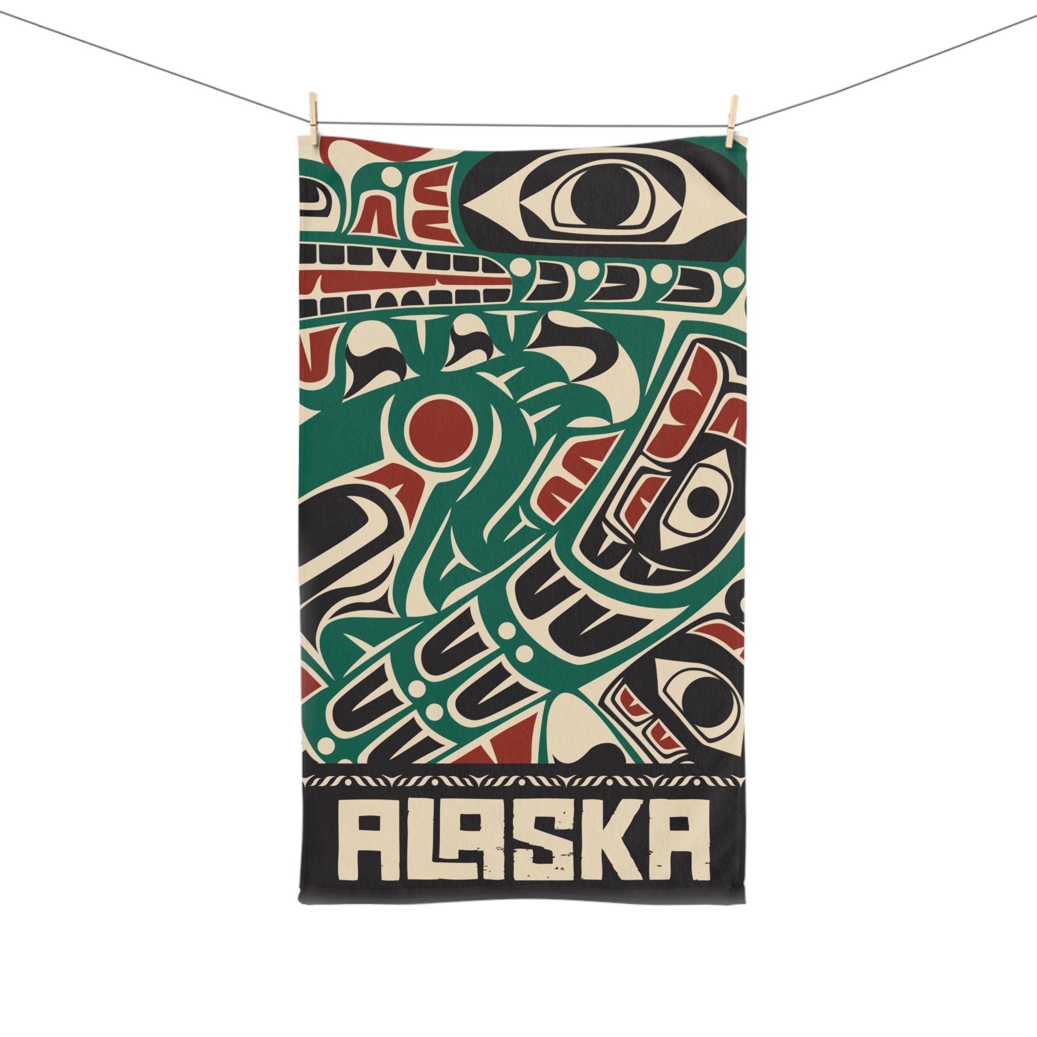 16x28" Polycotton Hand Towel - Rustic Alaska Tribal Sea Monster - AK State Line™ Collection