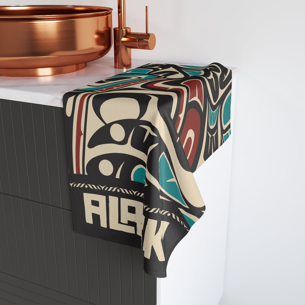 16x28" Polycotton Hand Towel - Rustic Alaska Tribal Hummingbird - AK State Line™ Collection