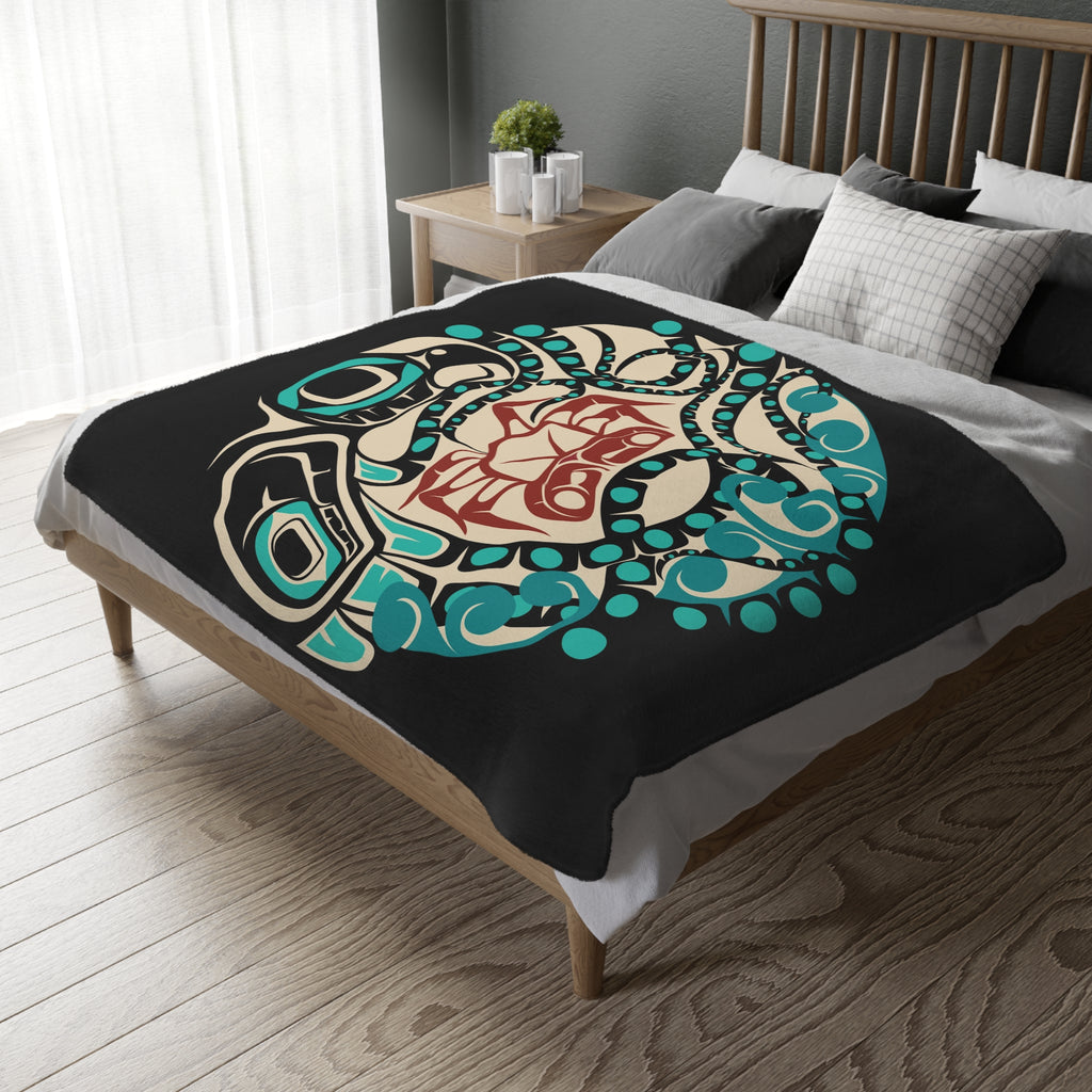 Reversible Coral Fleece Blanket | Classic Tribal Octopus | Northern Spiritlines™ Signature
