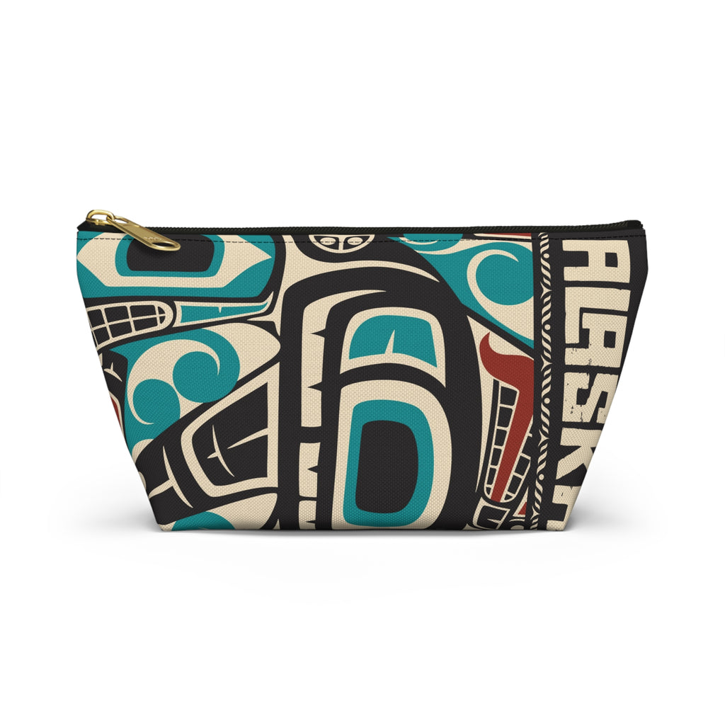Travel Accessory Zipper Pouch - Rustic Alaska Tribal Orca - AK State Line™ Collection