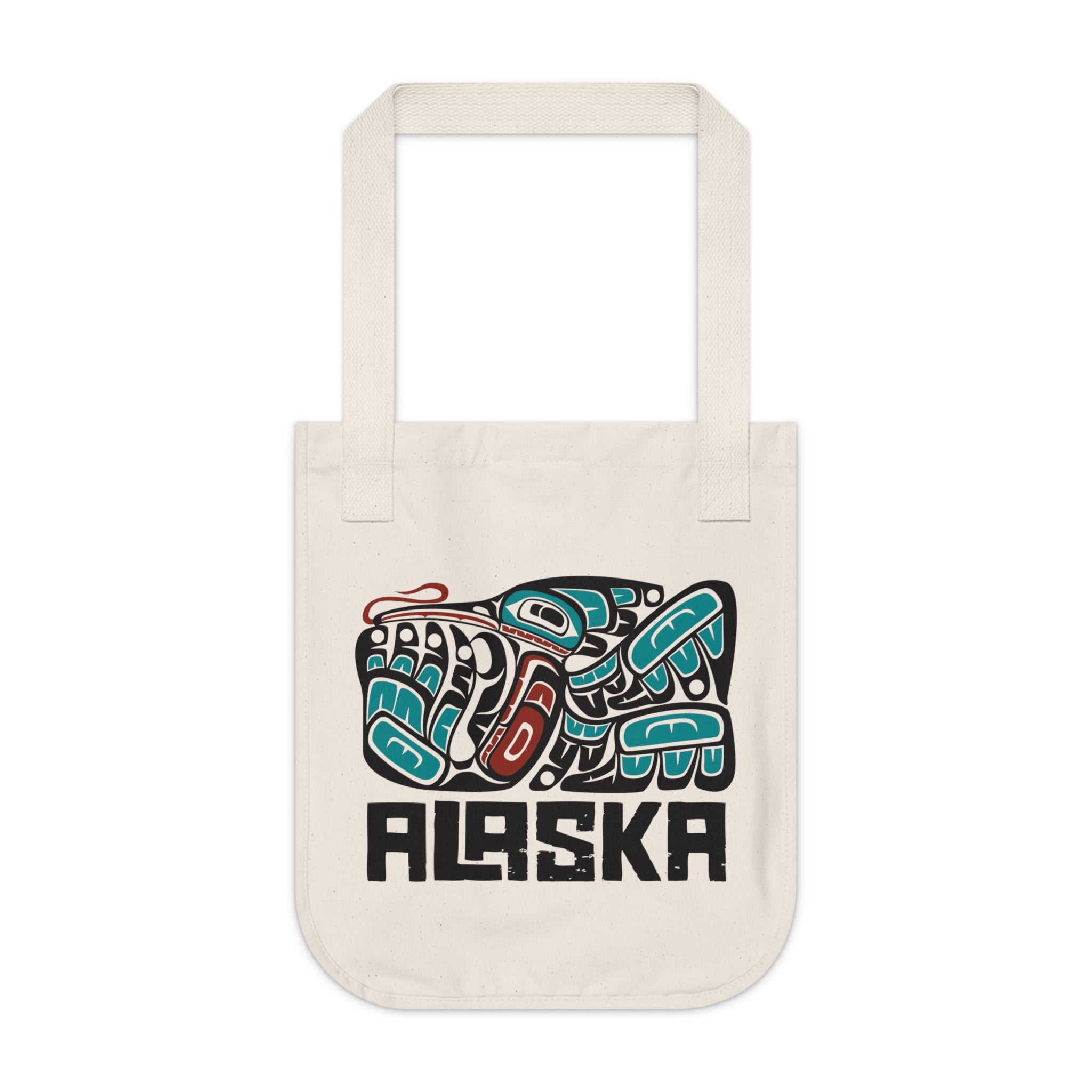Organic Canvas Tote Bag - Rustic Alaska Tribal Hummingbird - AK State Line™ Collection