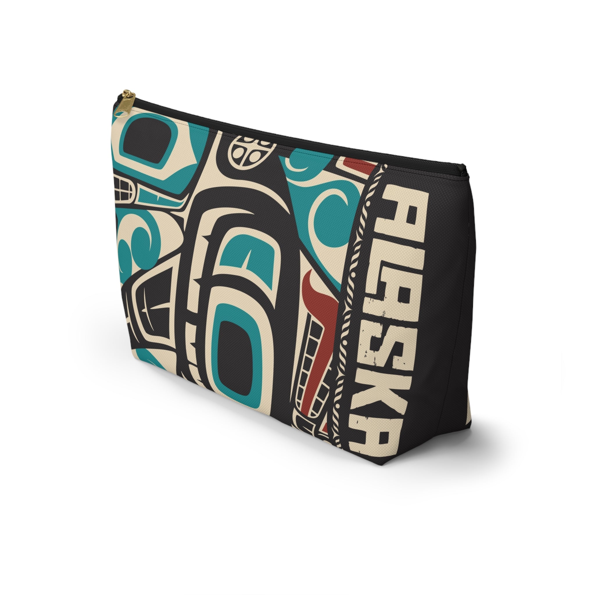 Travel Accessory Zipper Pouch - Rustic Alaska Tribal Orca - AK State Line™ Collection