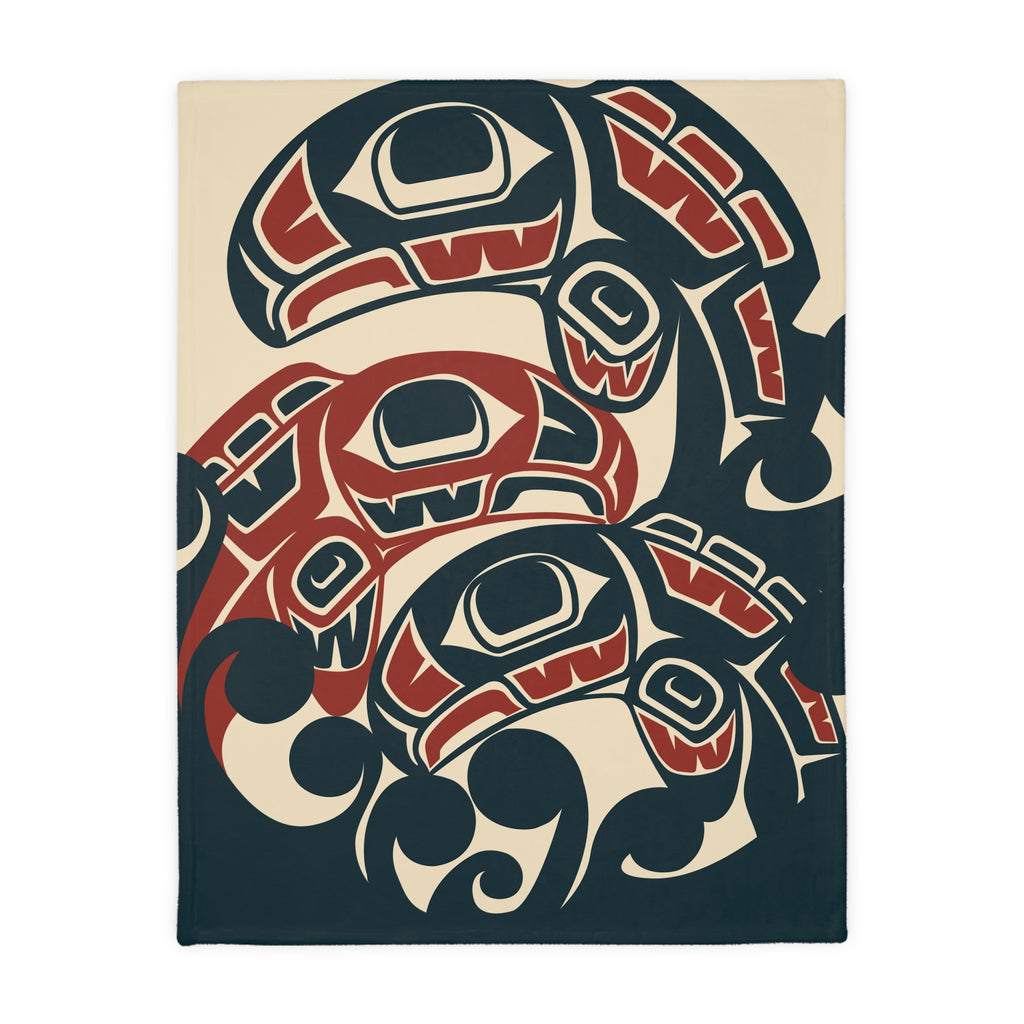 Reversible Coral Fleece Blanket |Tribal Salmon | Northern Spiritlines™ Signature