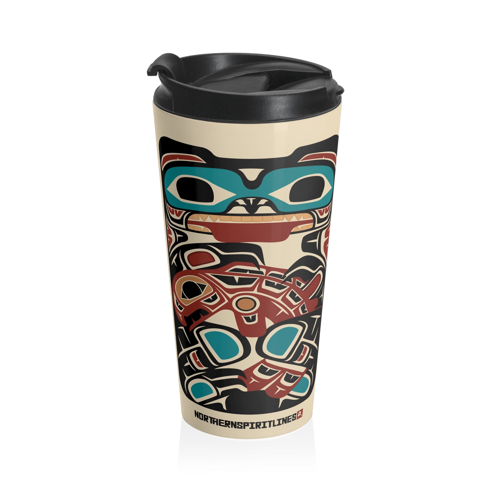 15 oz. Coffee Travel Tumbler | Tribal Bear & Salmon