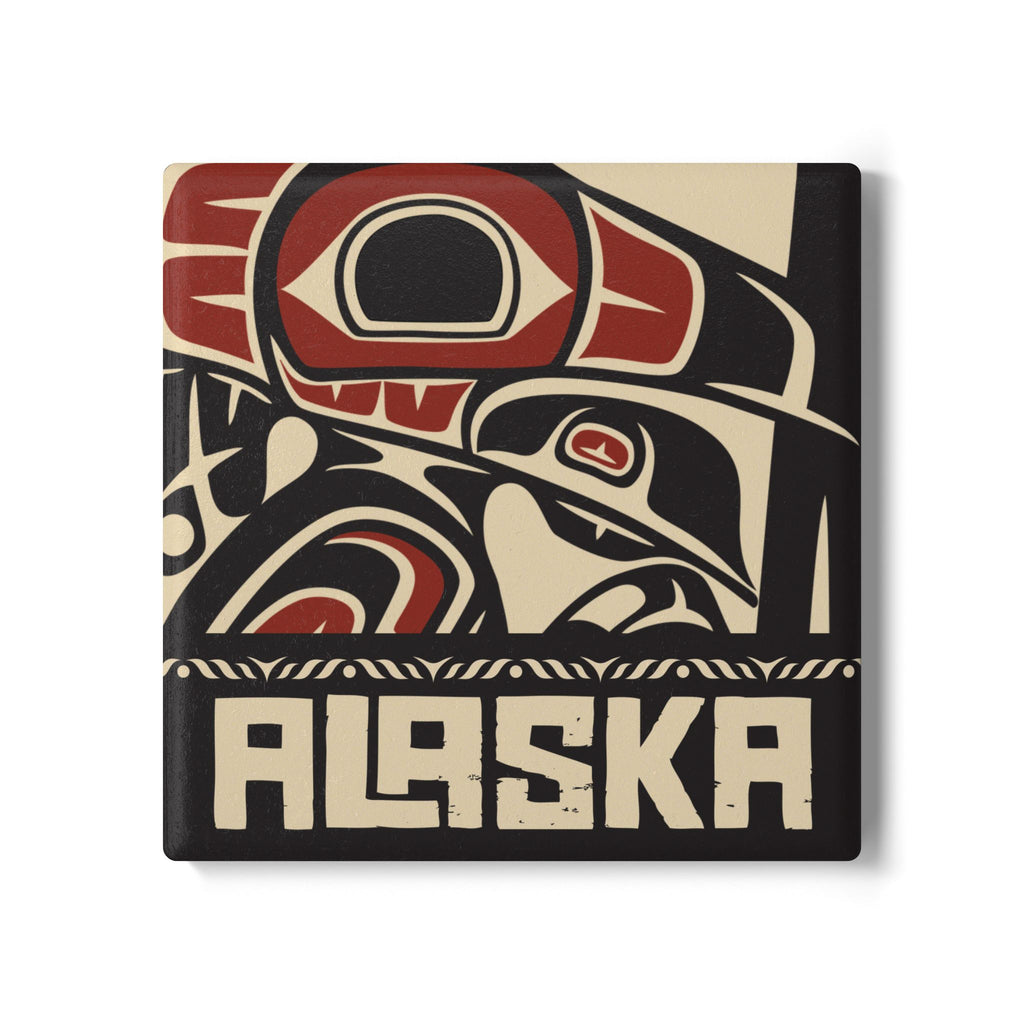 Ceramic Coaster - Rustic Alaska Tribal Raven - AK State Line™ Collection