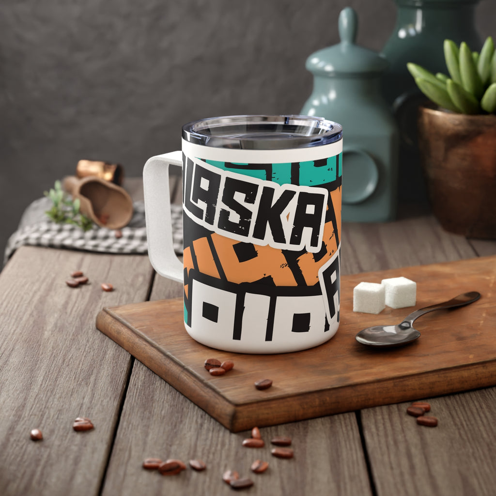 Insulated Coffee Mug, 10oz - Alaska Sticker Bomb - AK State Line™ Collection