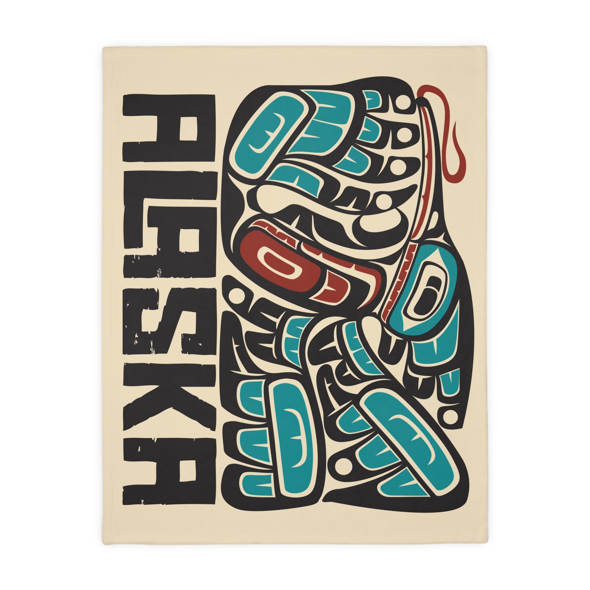 Reversible Plush Blanket - Rustic Alaska Tribal Hummingbird