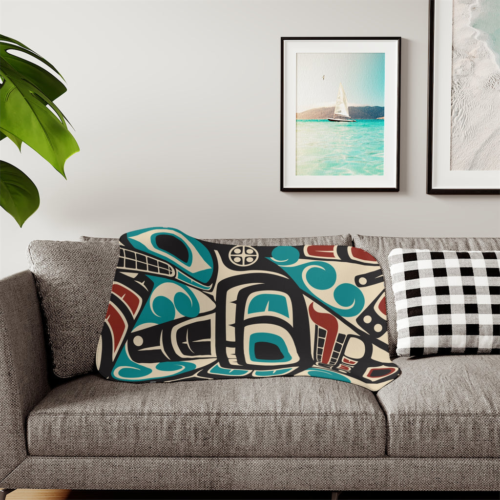 Sherpa Fleece Blanket - Classic Tribal Orca - Northern Spiritlines™