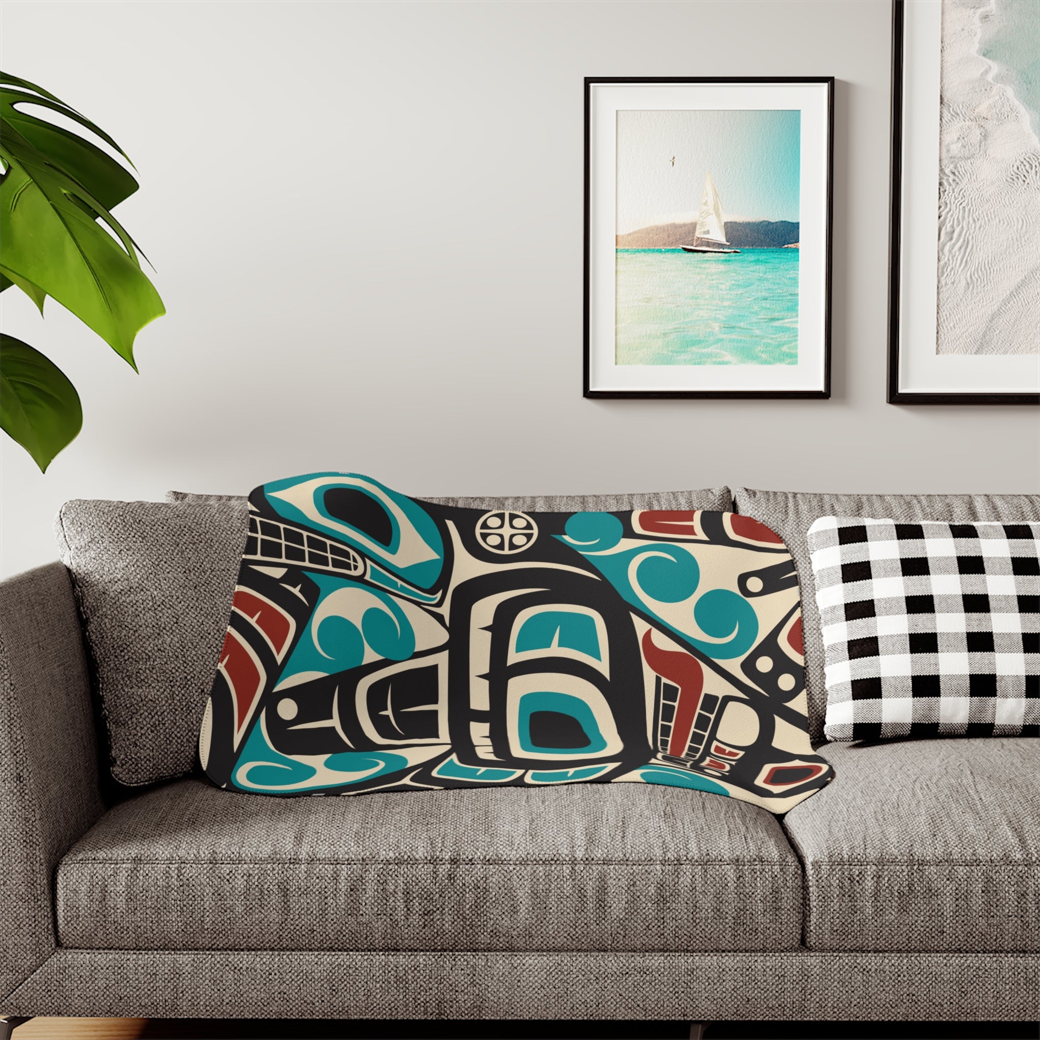 Sherpa Fleece Blanket - Classic Tribal Orca - Northern Spiritlines™
