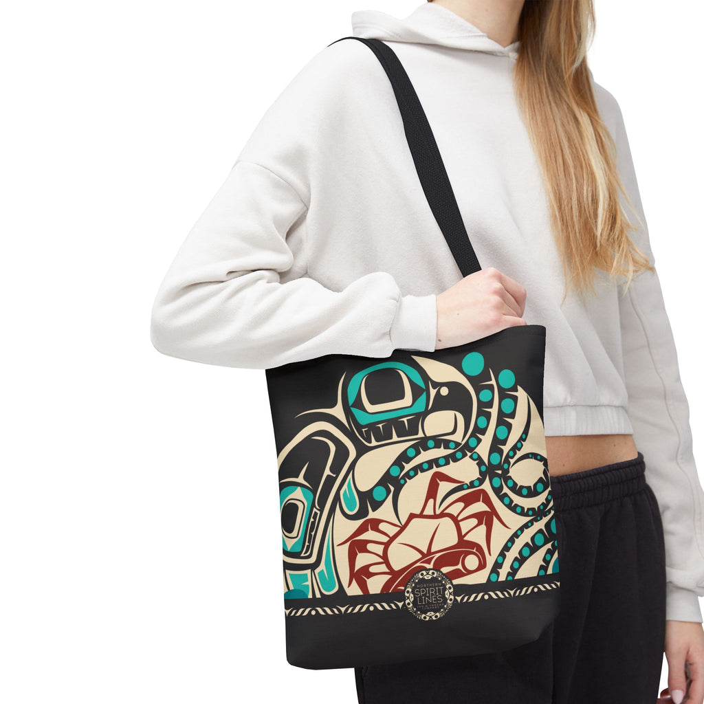 Canvas Tote Bag - Classic Tribal Octopus Print with Tribal End Cap - Northern Spiritlines™