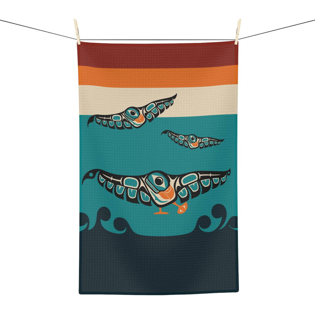 Tea Towel | 18x30" Waffle Weave | Classic Tribal Puffins #2 | Signature Collection