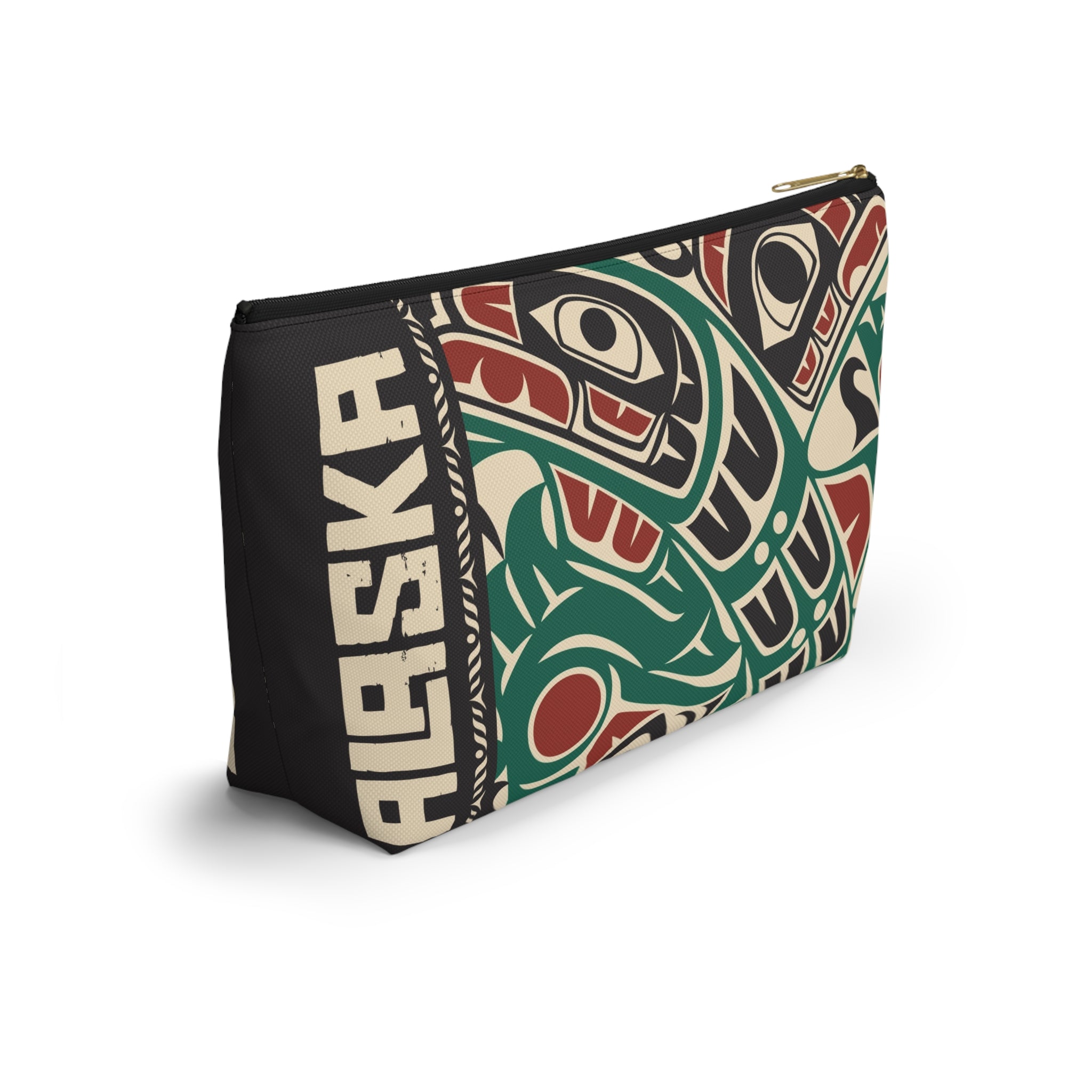 Travel Accessory Zipper Pouch - Rustic Alaska Tribal Sea Monster - AK State Line™ Collection