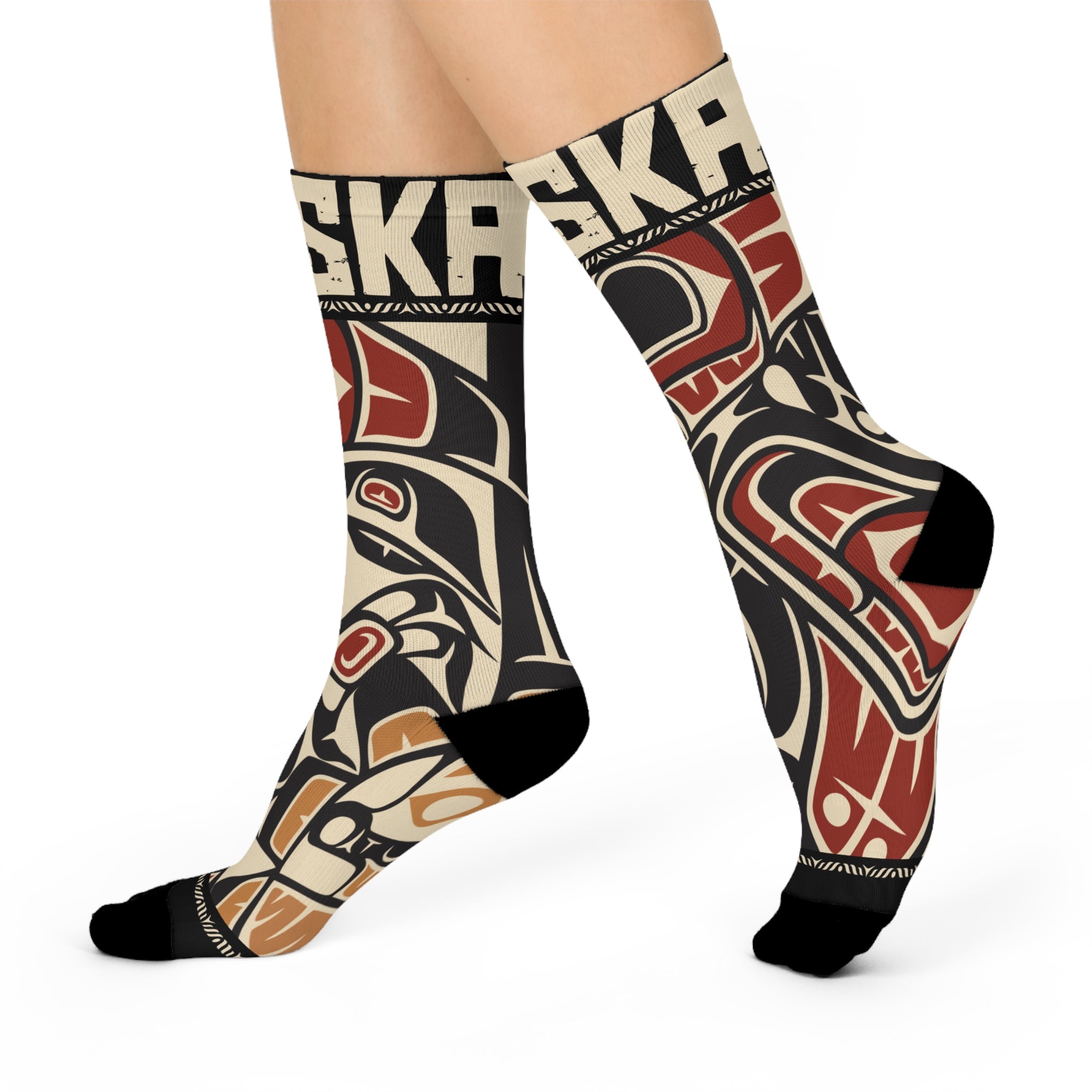 Crew Socks - Cushion Bottom - Rustic Alaska Tribal Raven - AK State Line™ Collection