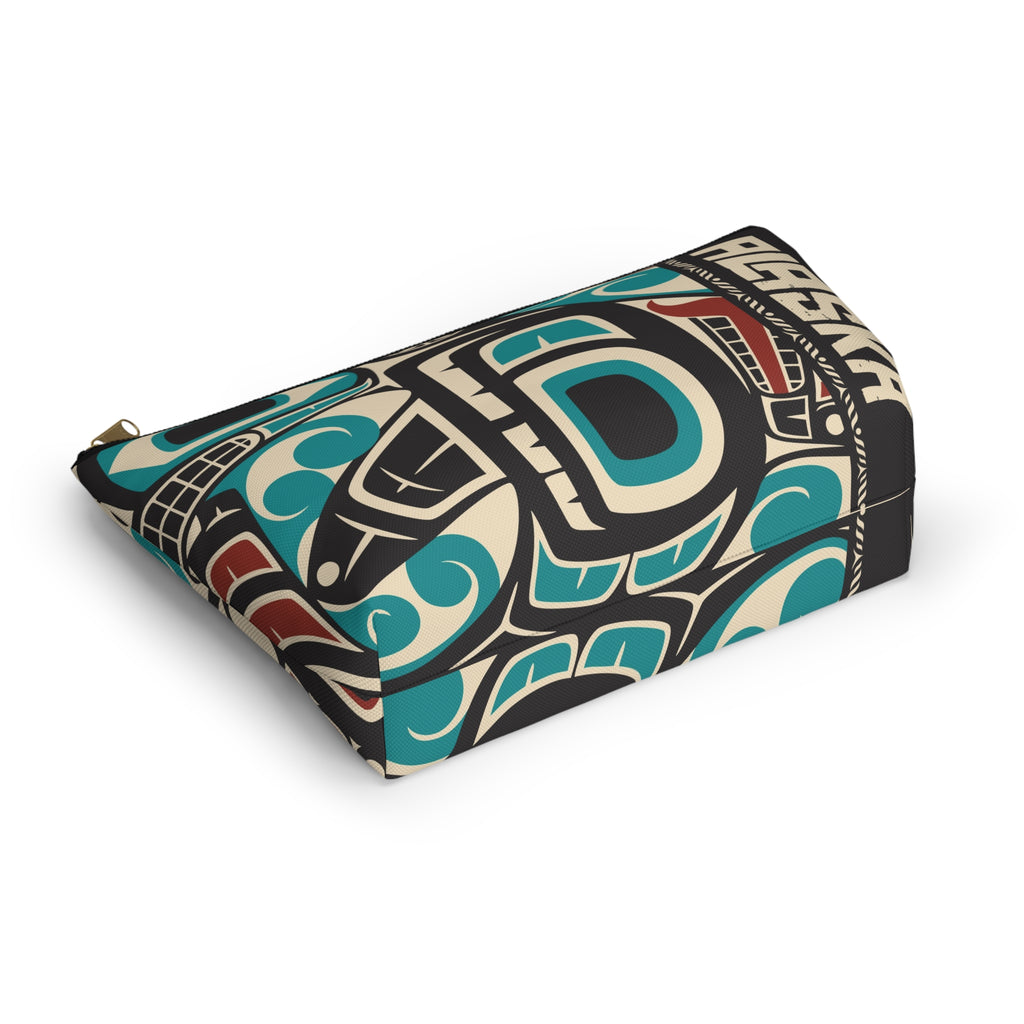Travel Accessory Zipper Pouch - Rustic Alaska Tribal Orca - AK State Line™ Collection