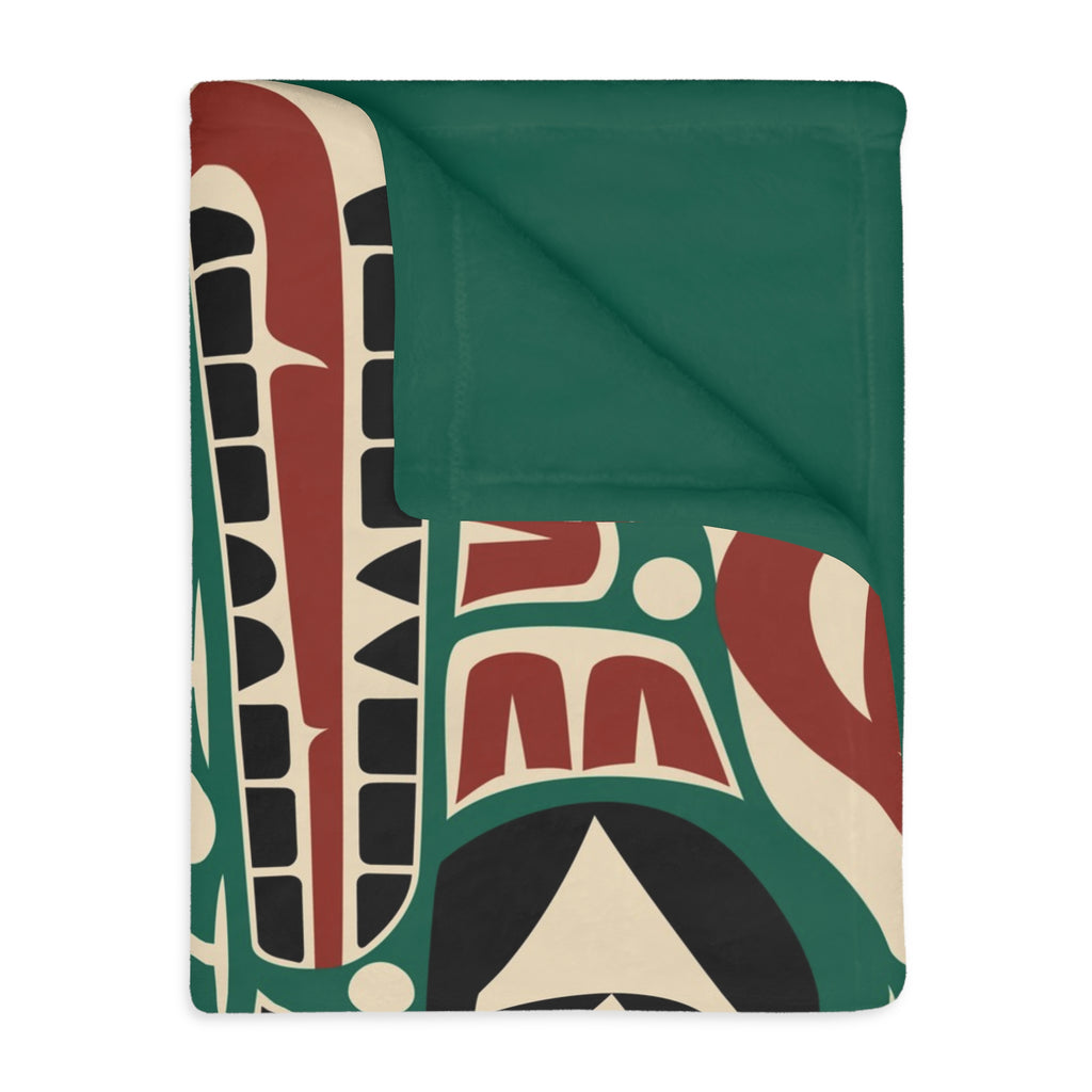Reversible Coral Fleece Blanket | Classic Tribal Sea Monster | Northern Spiritlines™ Signature