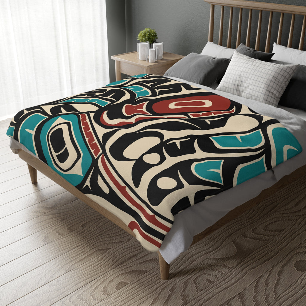 Reversible Coral Fleece Blanket | Classic Tribal Hummingbird | Northern Spiritlines™ Signature