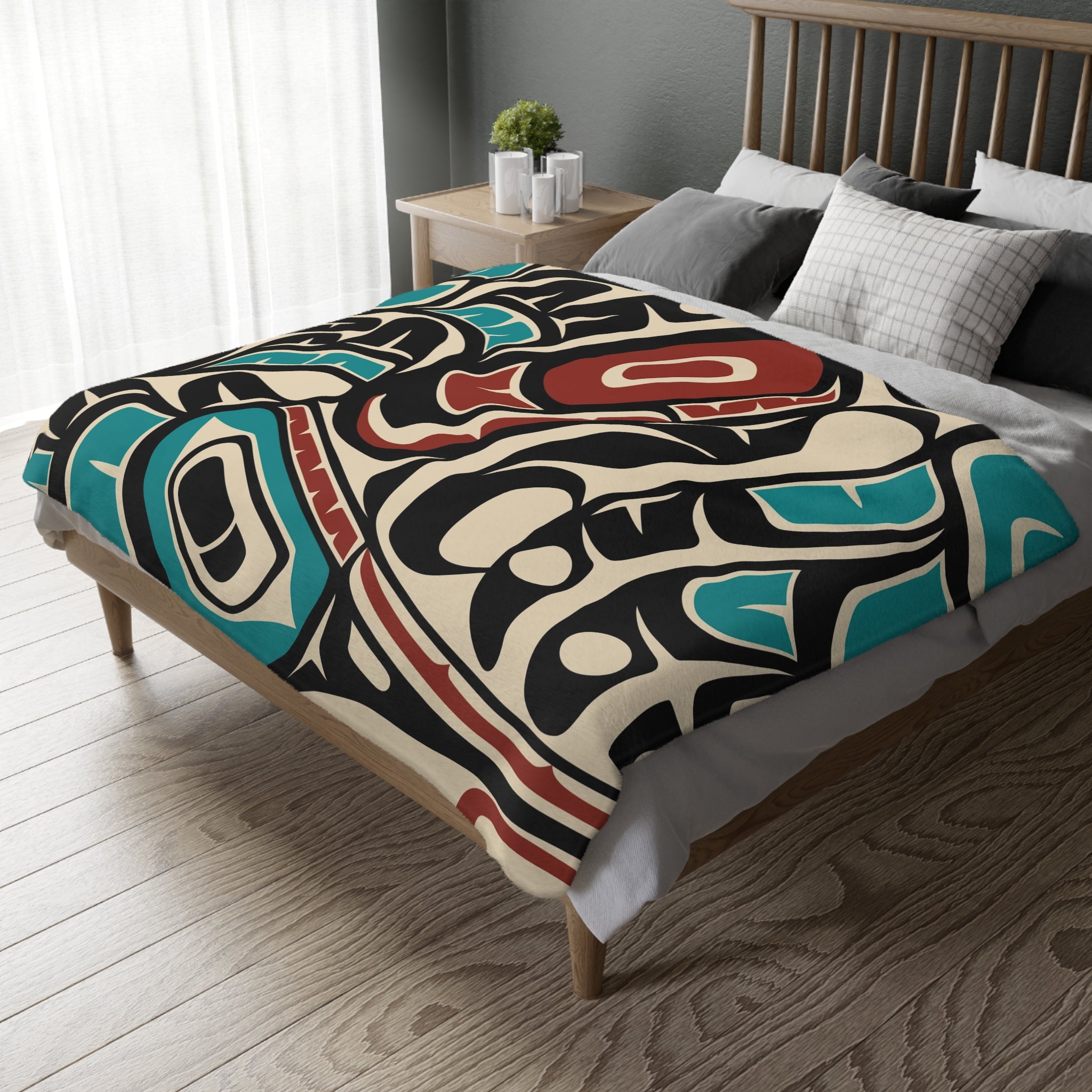 Reversible Coral Fleece Blanket | Classic Tribal Hummingbird | Northern Spiritlines™ Signature