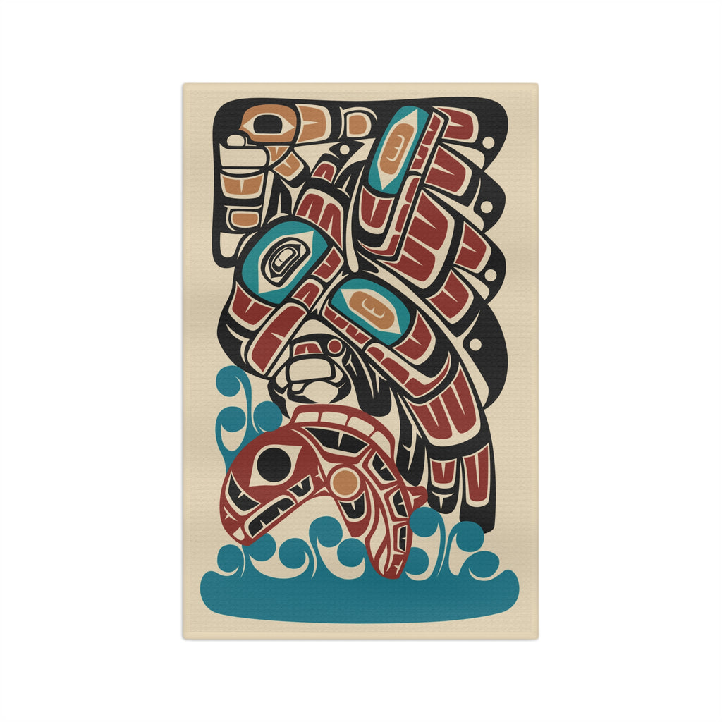Tea Towel - Waffle Weave | Classic Tribal Eagle & Salmon | Signature Collection