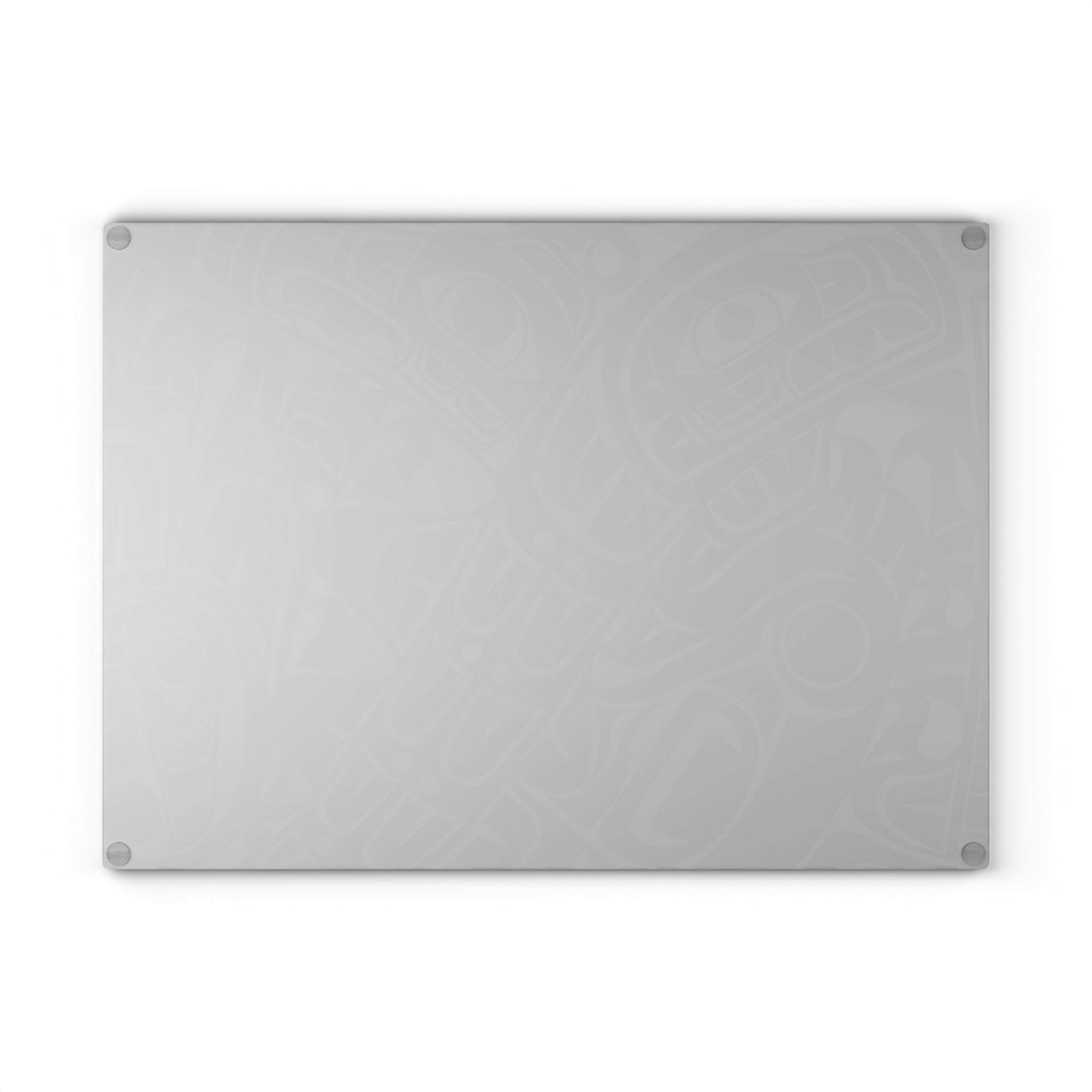 Glass Cutting Board - Classic Tribal Smoky Print - Round Teal Logo - Northern Spiritlines™