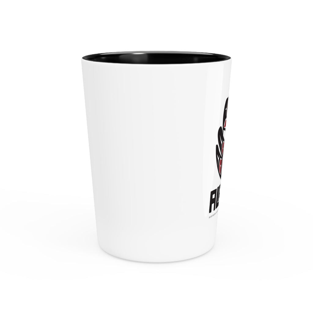 Ceramic Shot Glass - White/Black Interior - Rustic Alaska Tribal Eagle Insignia - AK State Line™ Collection